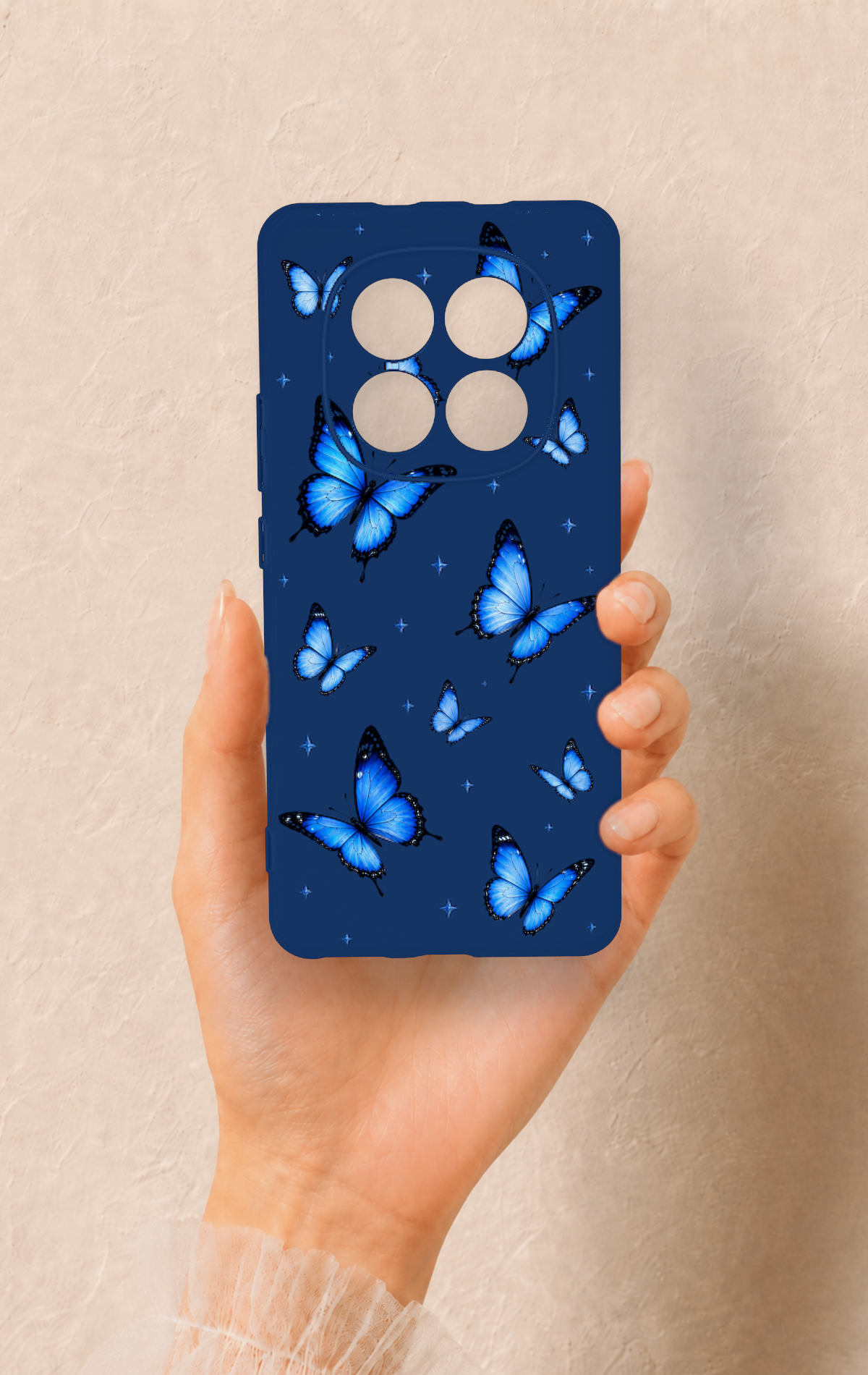 REDMİ NOTE 15 4G Uyumlu Parlak Mavi Kelebek Desenli Silikon Kılıf