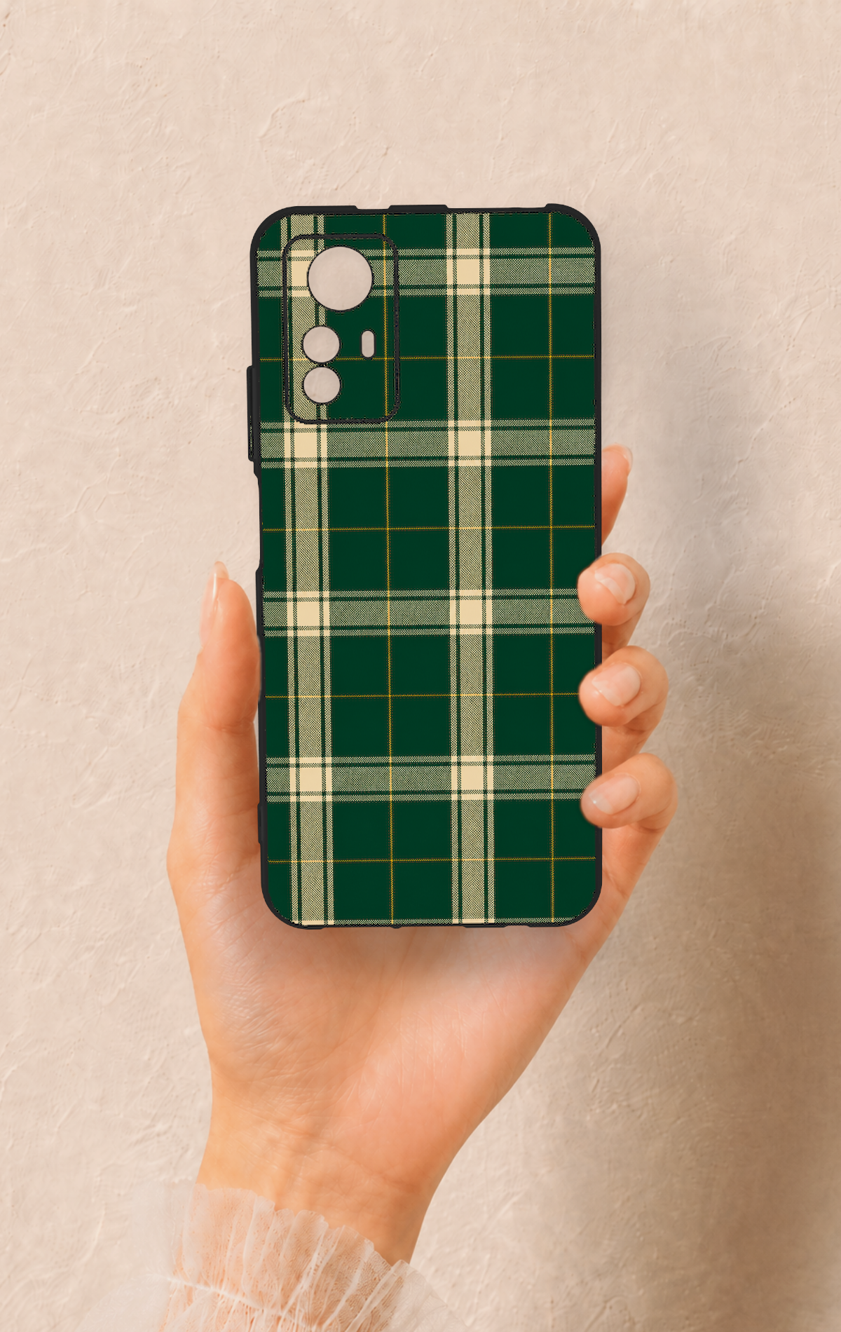 Redmi Note 12S Uyumlu Klasik Yeşil Ekose Desenli Silikon Kılıf