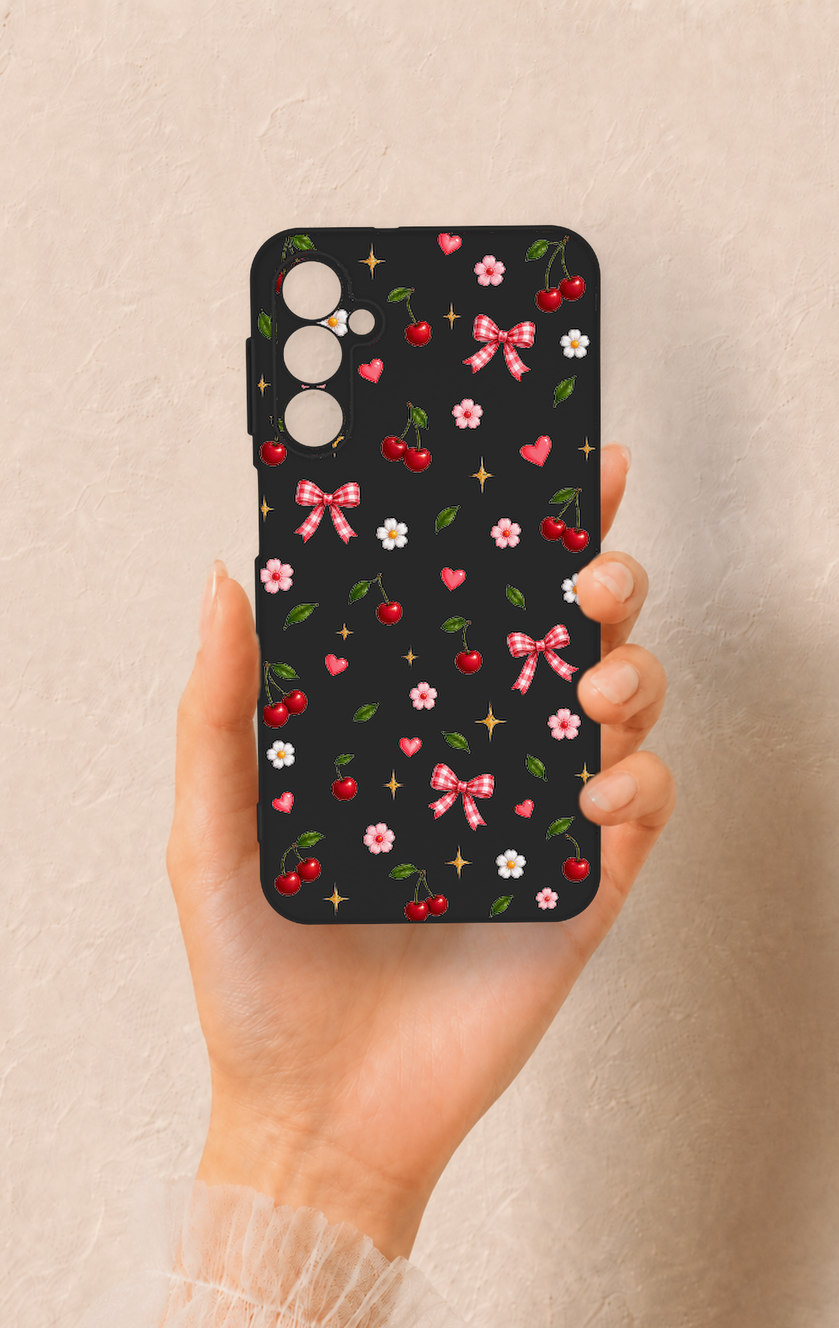 Samsung A24 Uyumlu Papatya Kiraz Fiyonk Desenli Silikon Kılıf