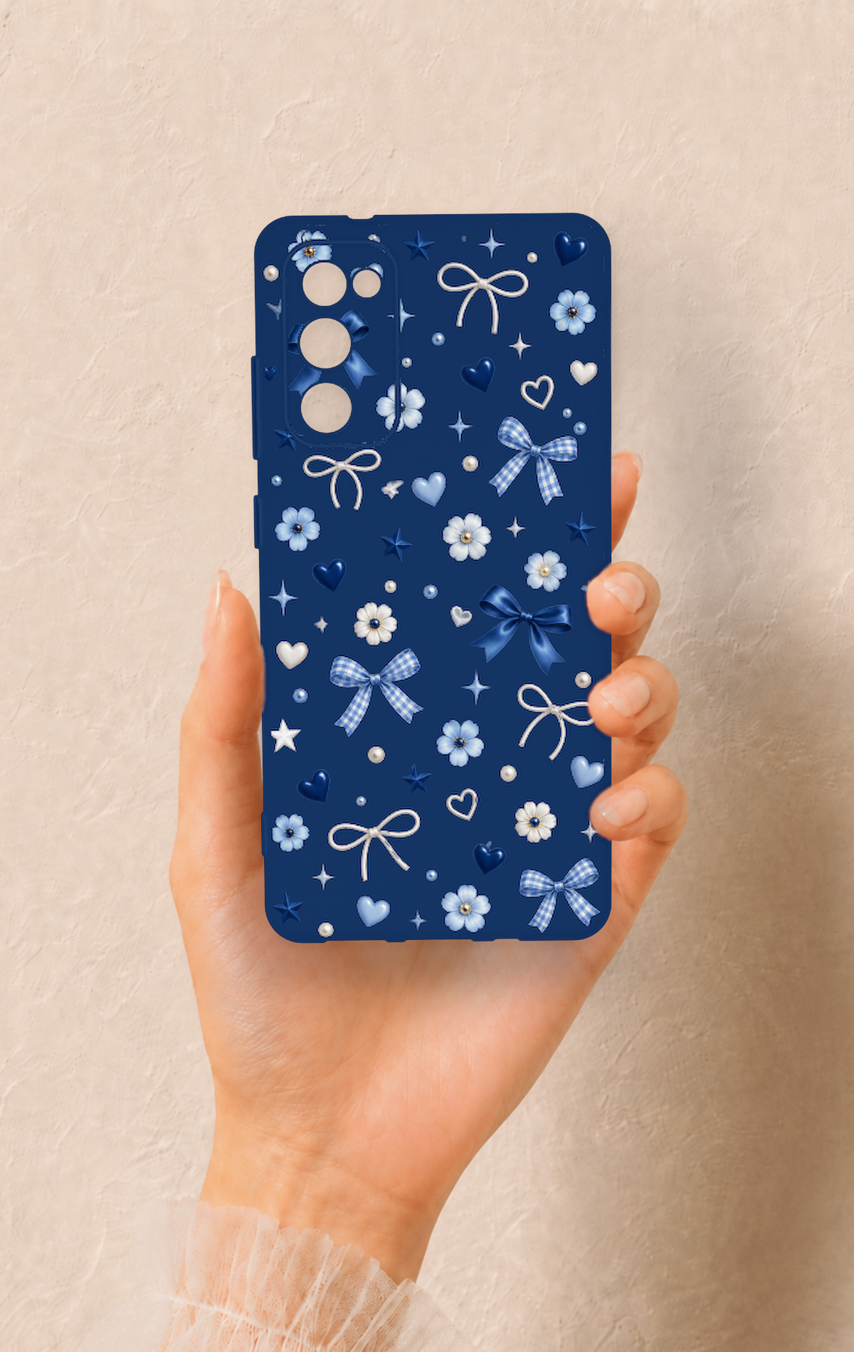 Samsung S20Fe Uyumlu Mavi Papatya Fiyonk Desenli Silikon Kılıf