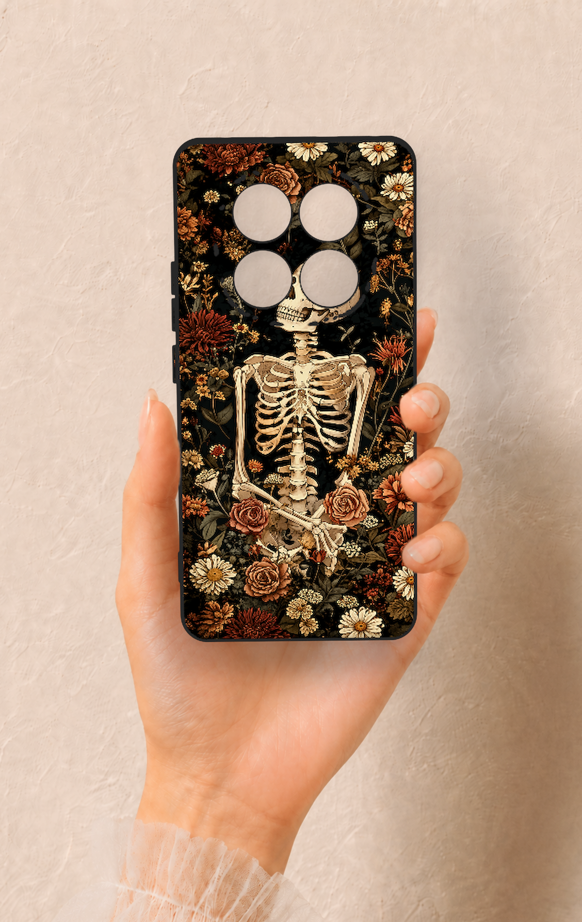 Redmi Note 14 Pro 5G Uyumlu Çiçek İskelet Desenli Silikon Kılıf