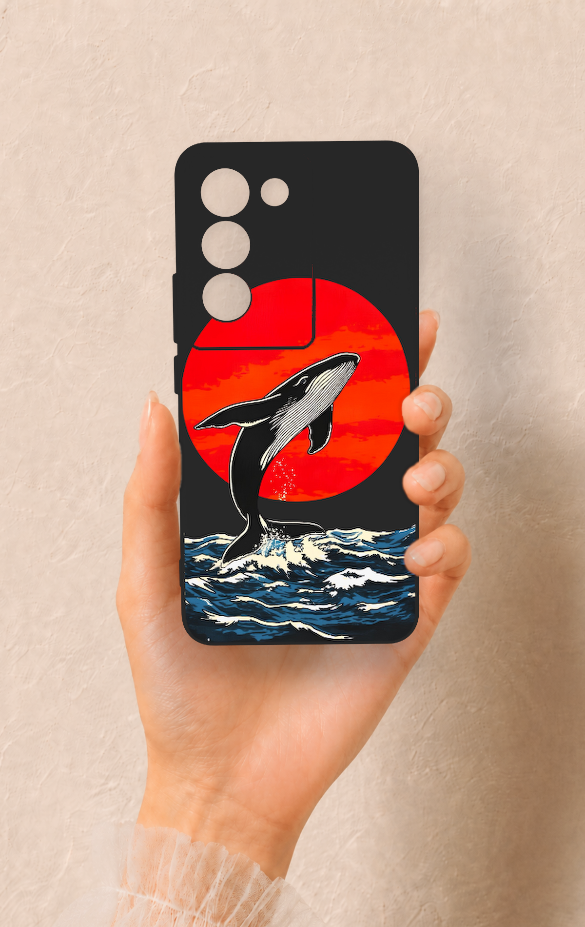Vivo V30 Lite Uyumlu Kırmızı Güneş Balina Desenli Silikon Kılıf
