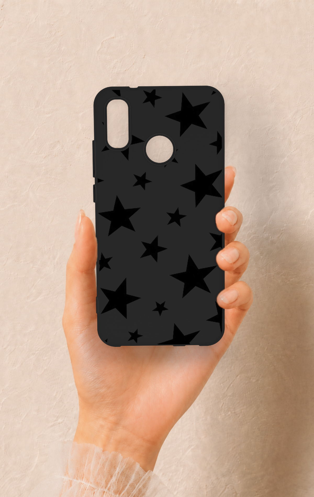 Huawei P20 Lite Uyumlu Siyah Star Desenli Silikon Kılıf