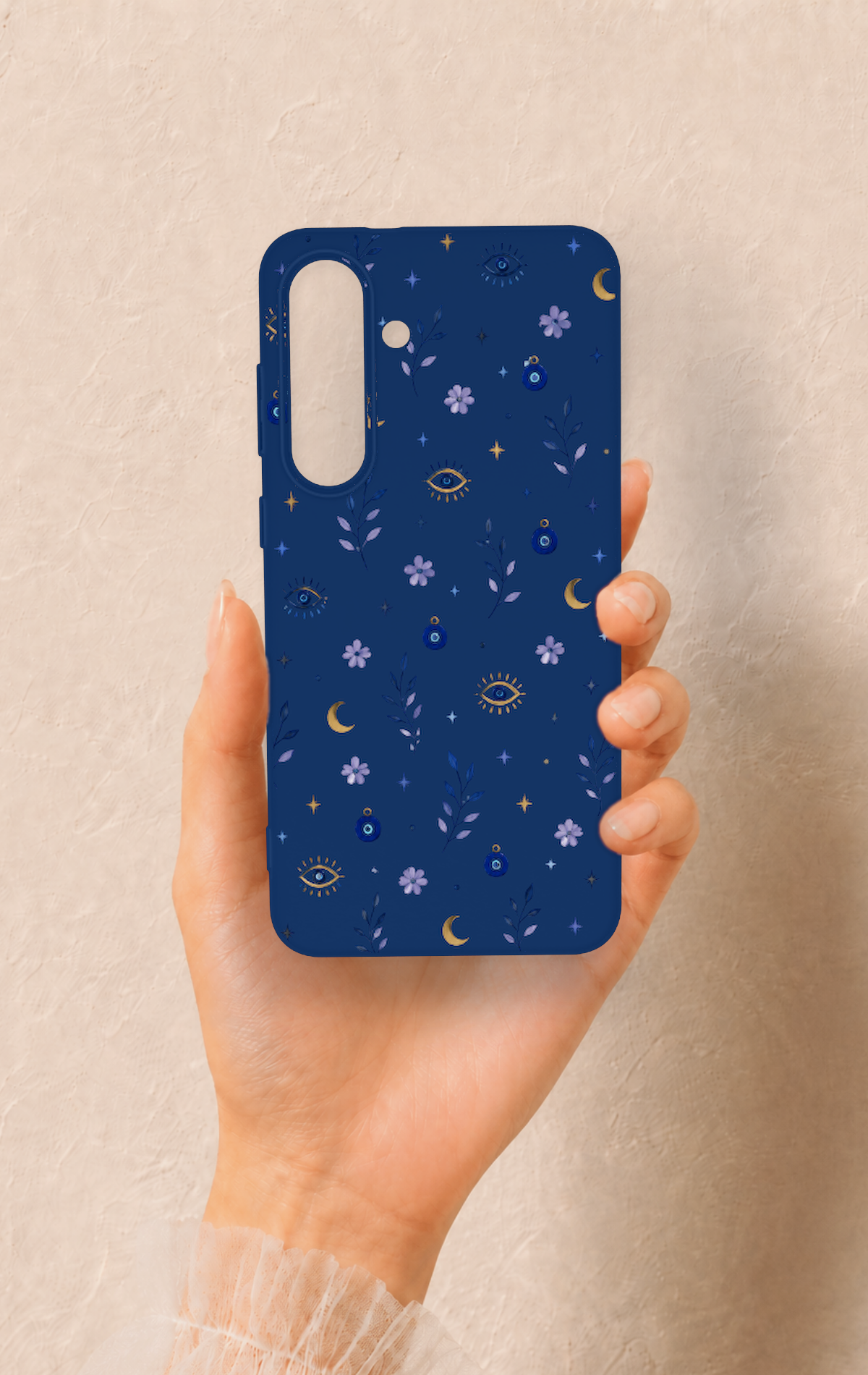 Samsung S25Fe Uyumlu Mavi Nazar Papatya Desenli Silikon Kılıf