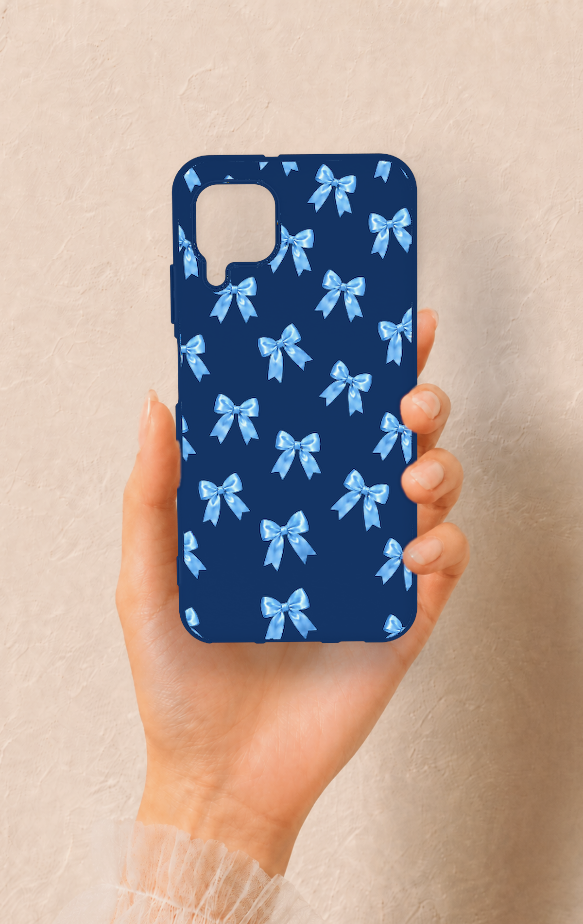 Huawei P40 Lite Uyumlu Mavi Fiyonk Kurdele Desenli Silikon Kılıf