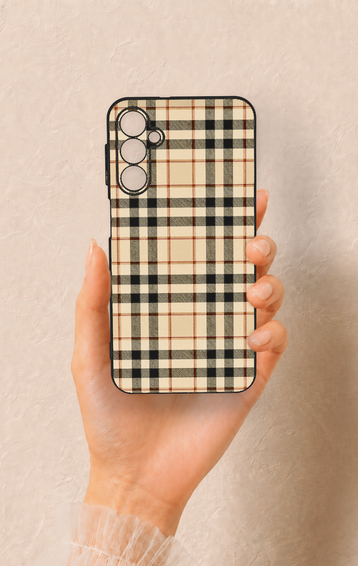 Samsung A24 Uyumlu Karamel Siyah Ekose Desenli Silikon Kılıf