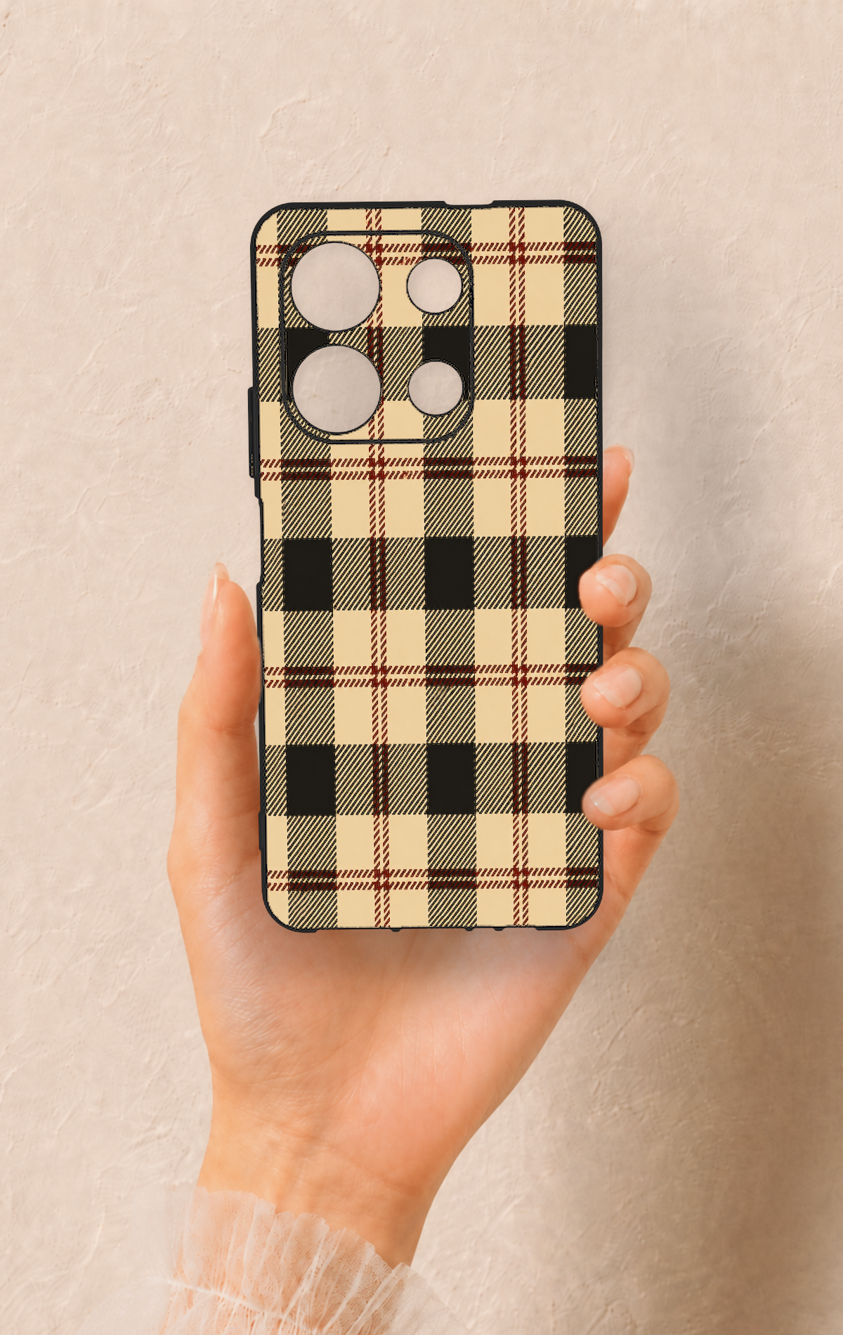 İnfinix Note 30 Uyumlu Krem Ekose Desenli Silikon Kılıf