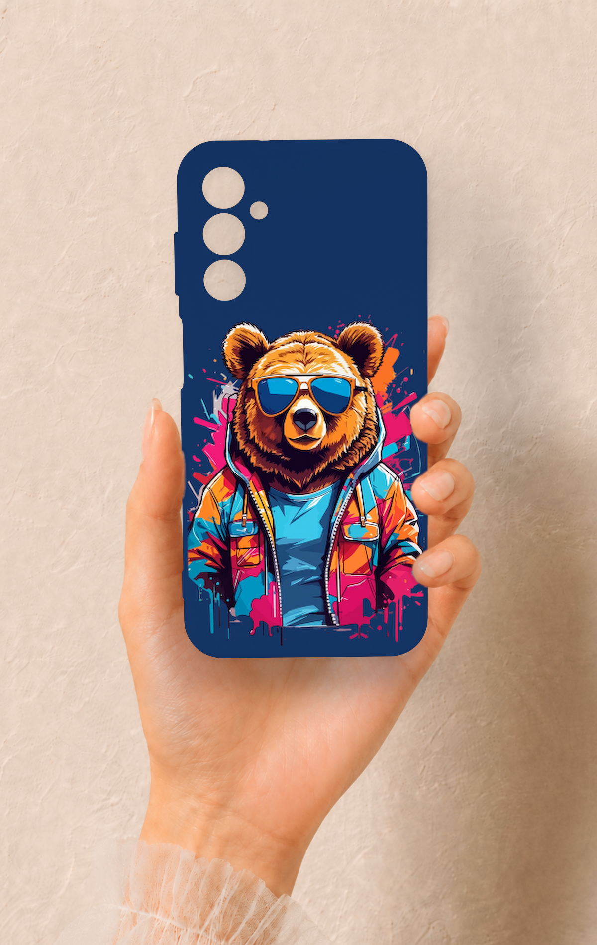 Samsung M14 Uyumlu Gözlüklü Ayı Desenli Silikon Kılıf