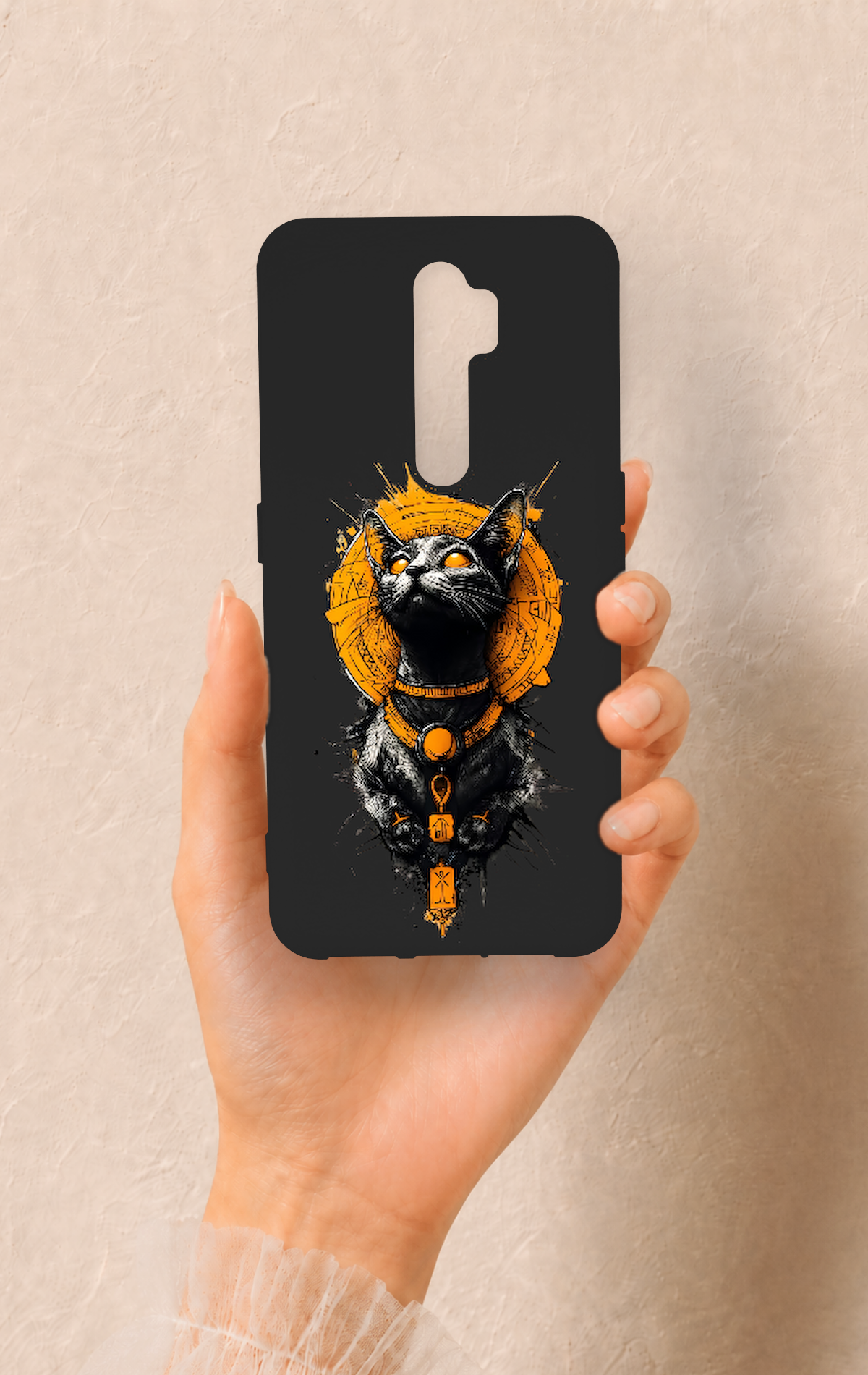 Oppo A9 2020 Uyumlu Mısırlı Kedi Tanrısı Desenli Silikon Kılıf