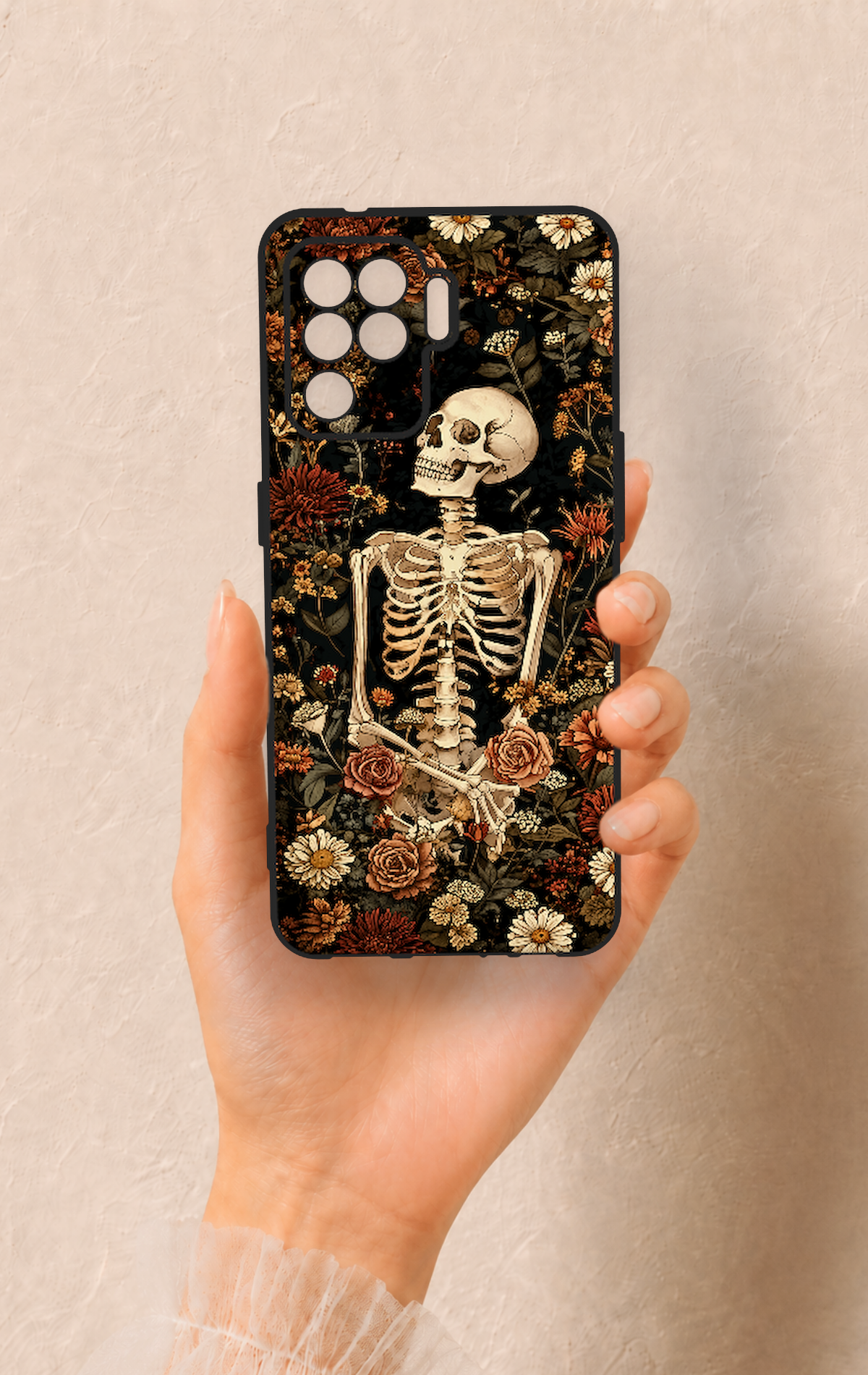 Oppo Reno 5 Lite Uyumlu Çiçek İskelet Desenli Silikon Kılıf