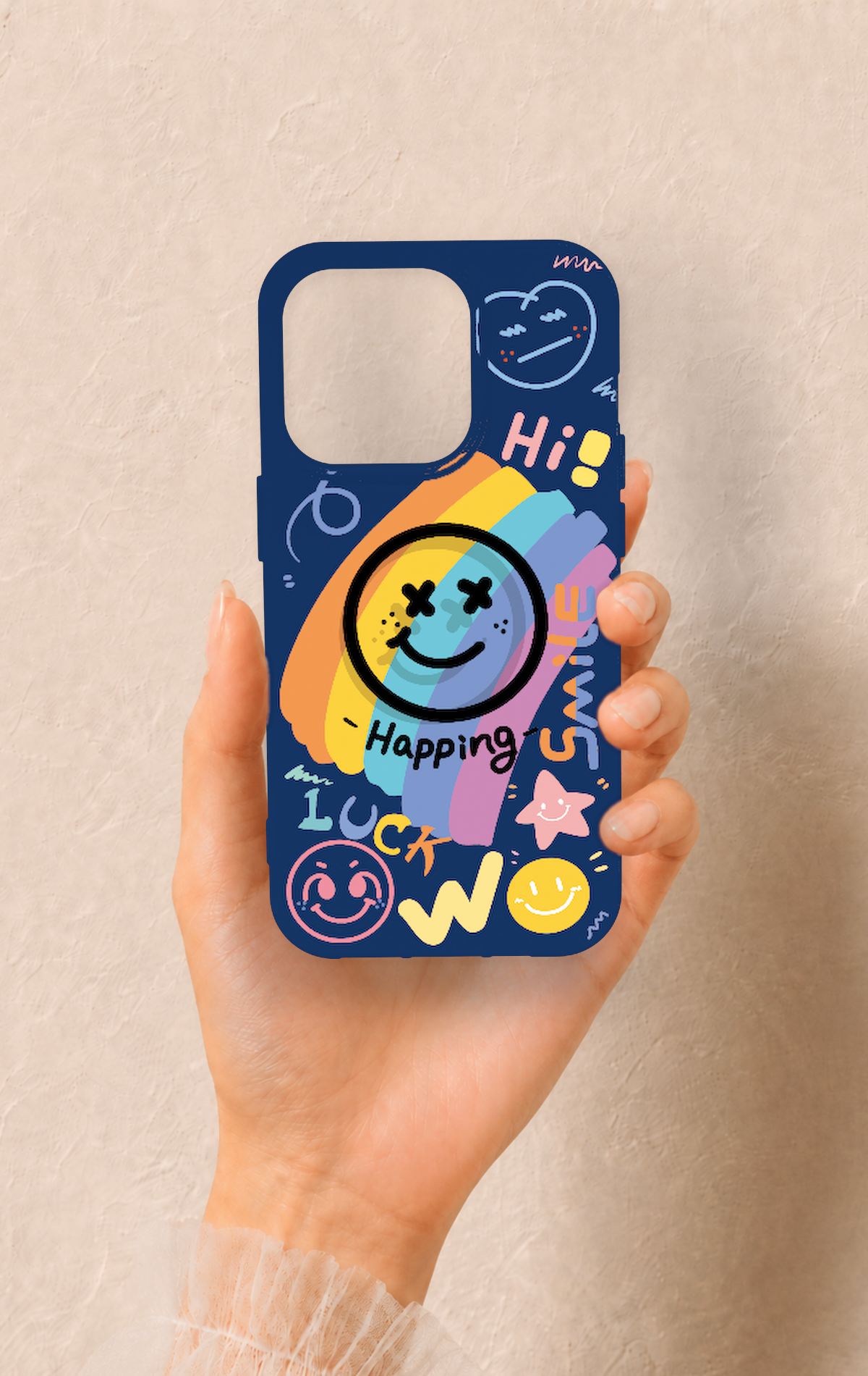 iPhone 14 Pro Uyumlu Happing Smile Desenli Silikon Kılıf