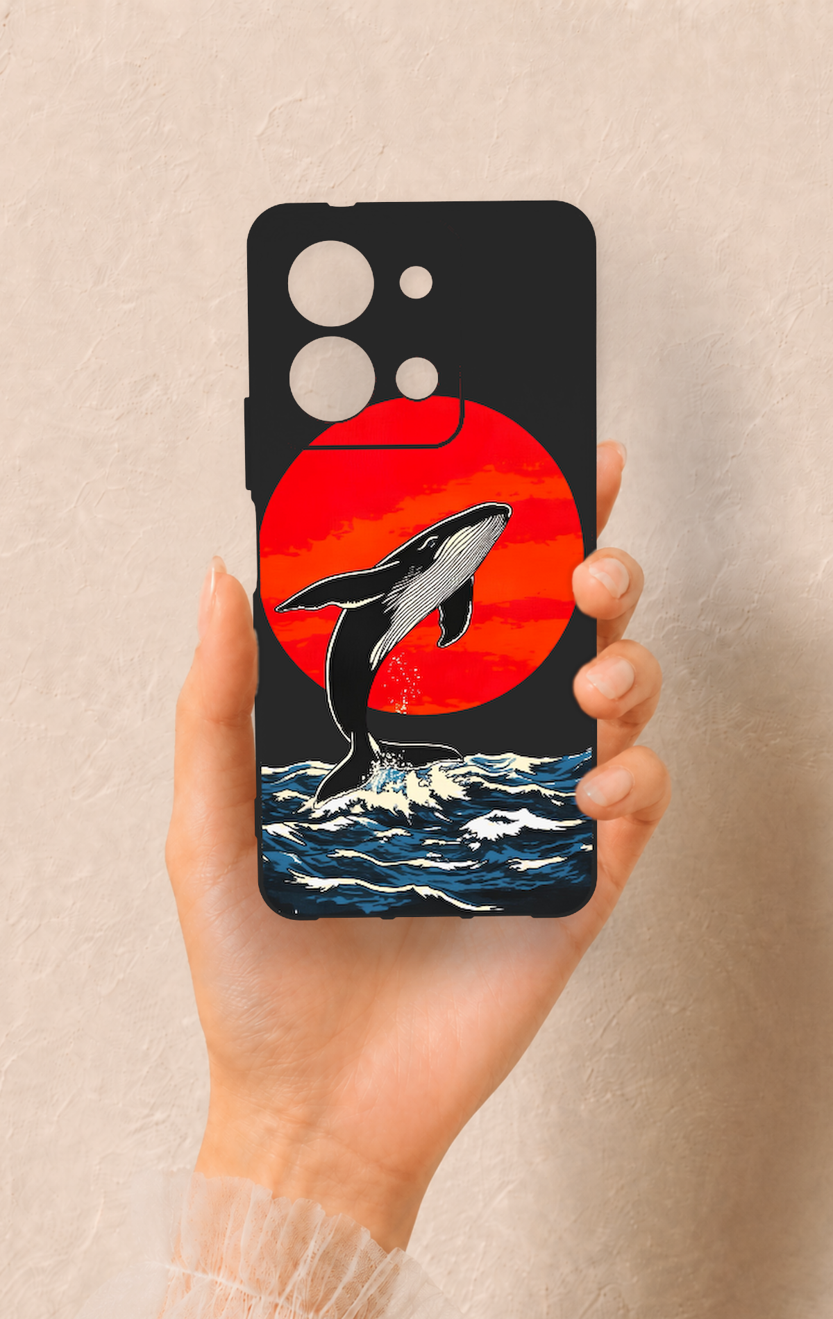 Vivo Y36 Uyumlu Kırmızı Güneş Balina Desenli Silikon Kılıf
