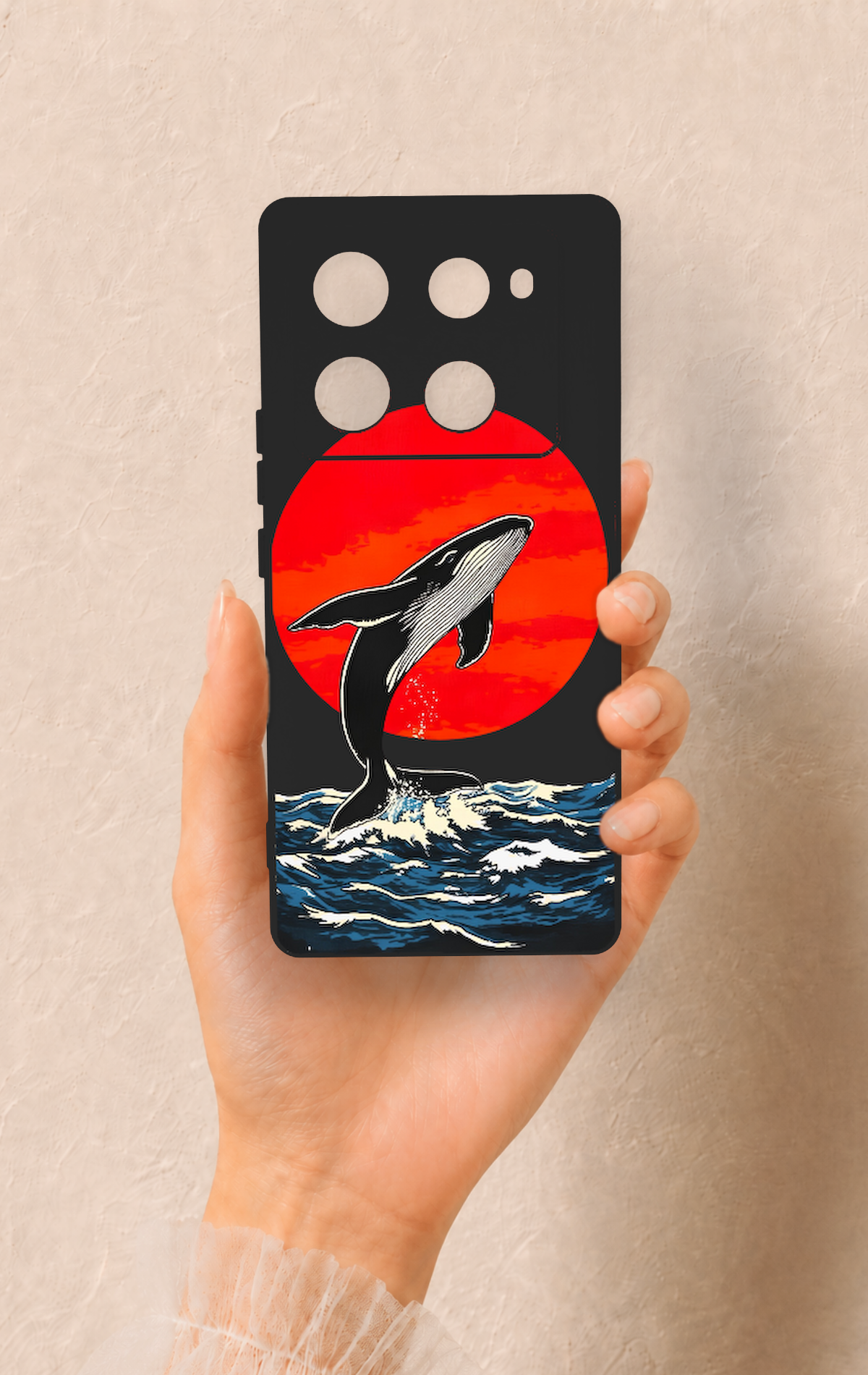 İnfinix Note 40 Pro Uyumlu Kırmızı Güneş Balina Desenli Silikon Kılıf
