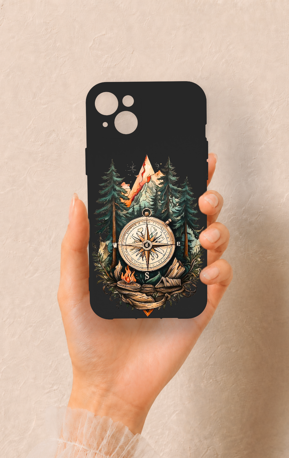 iPhone 14 Plus/15 Plus Uyumlu Pusula Orman Desenli Silikon Kılıf