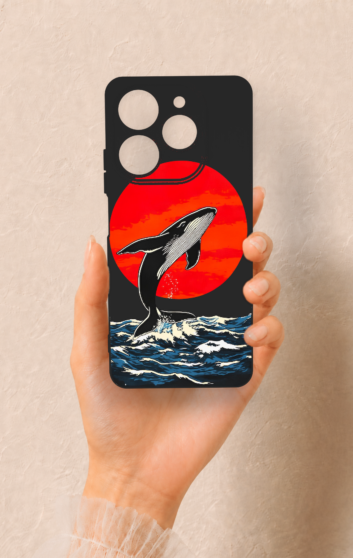 Tecno Spark 10 Pro Uyumlu Kırmızı Güneş Balina Desenli Silikon Kılıf