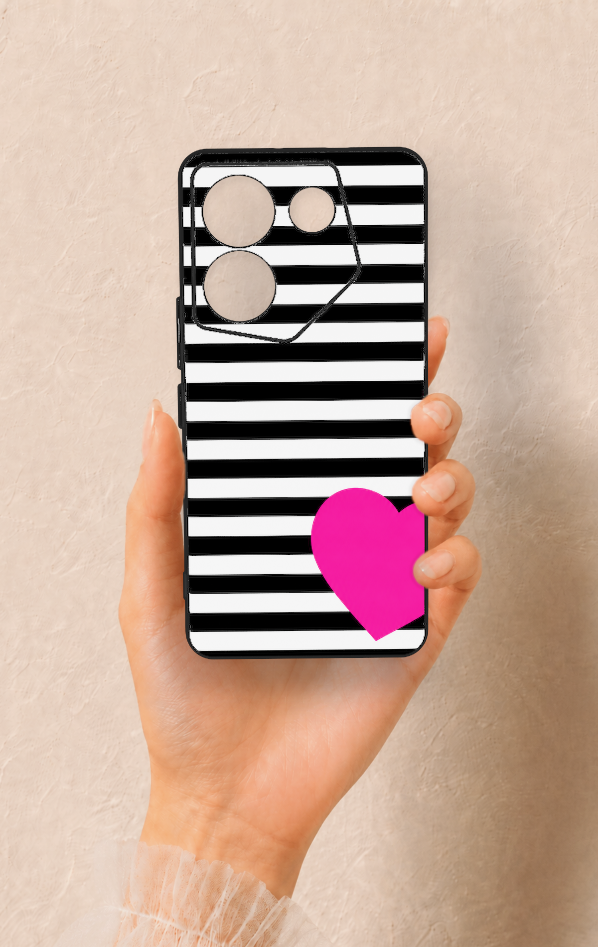 Tecno Camon 20 Pro Uyumlu Çizgili Kalp Desenli Silikon Kılıf