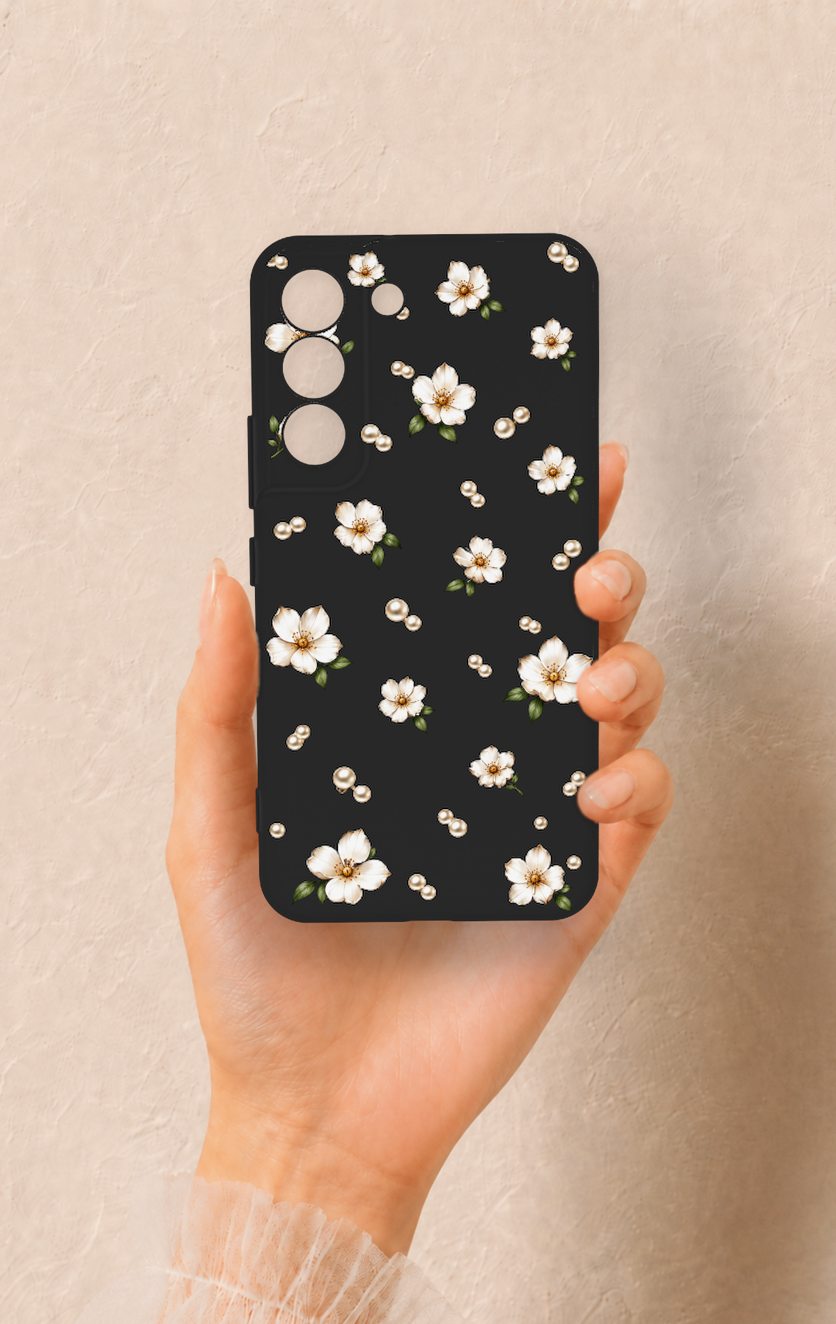 Samsung S22 Uyumlu İnci Papatya Desenli Silikon Kılıf