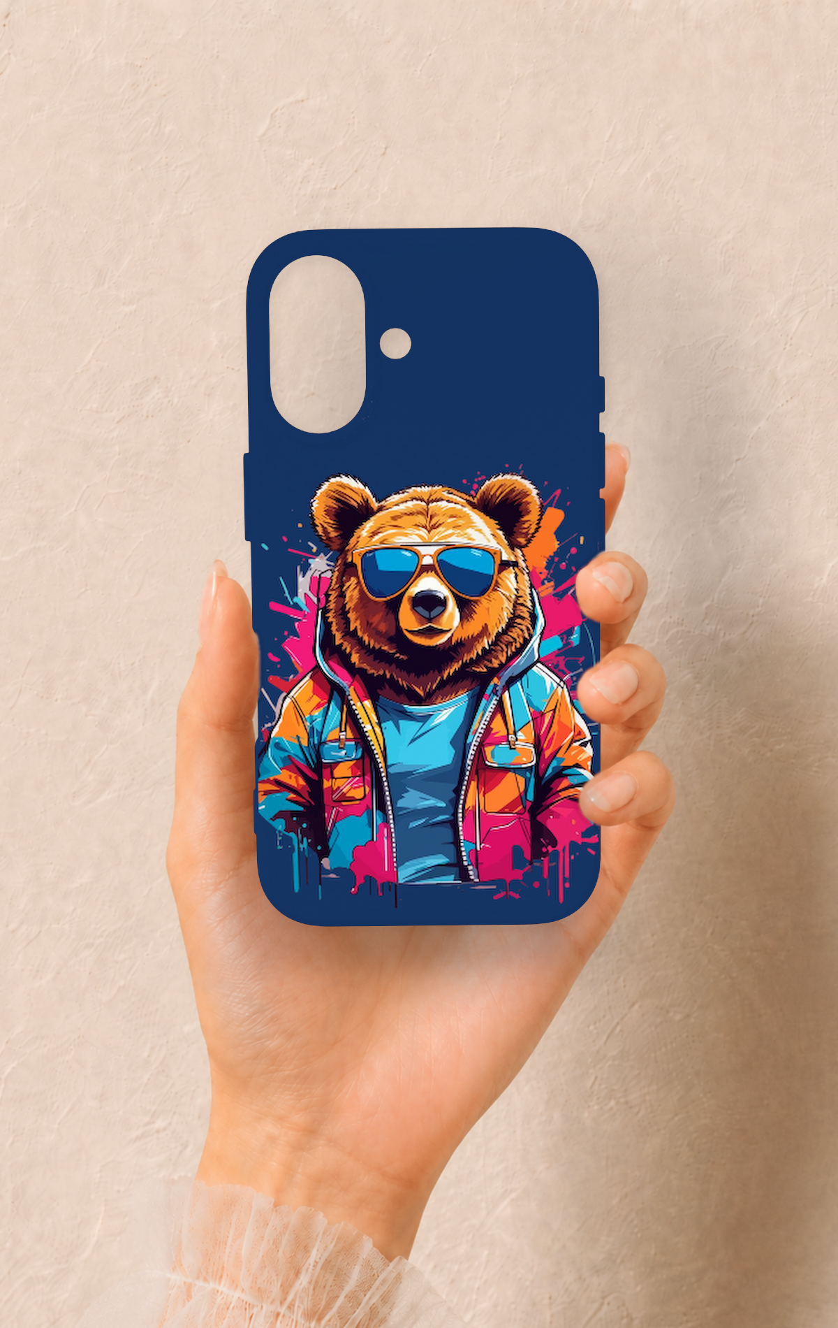 iPhone 16 Uyumlu Gözlüklü Ayı Desenli Silikon Kılıf