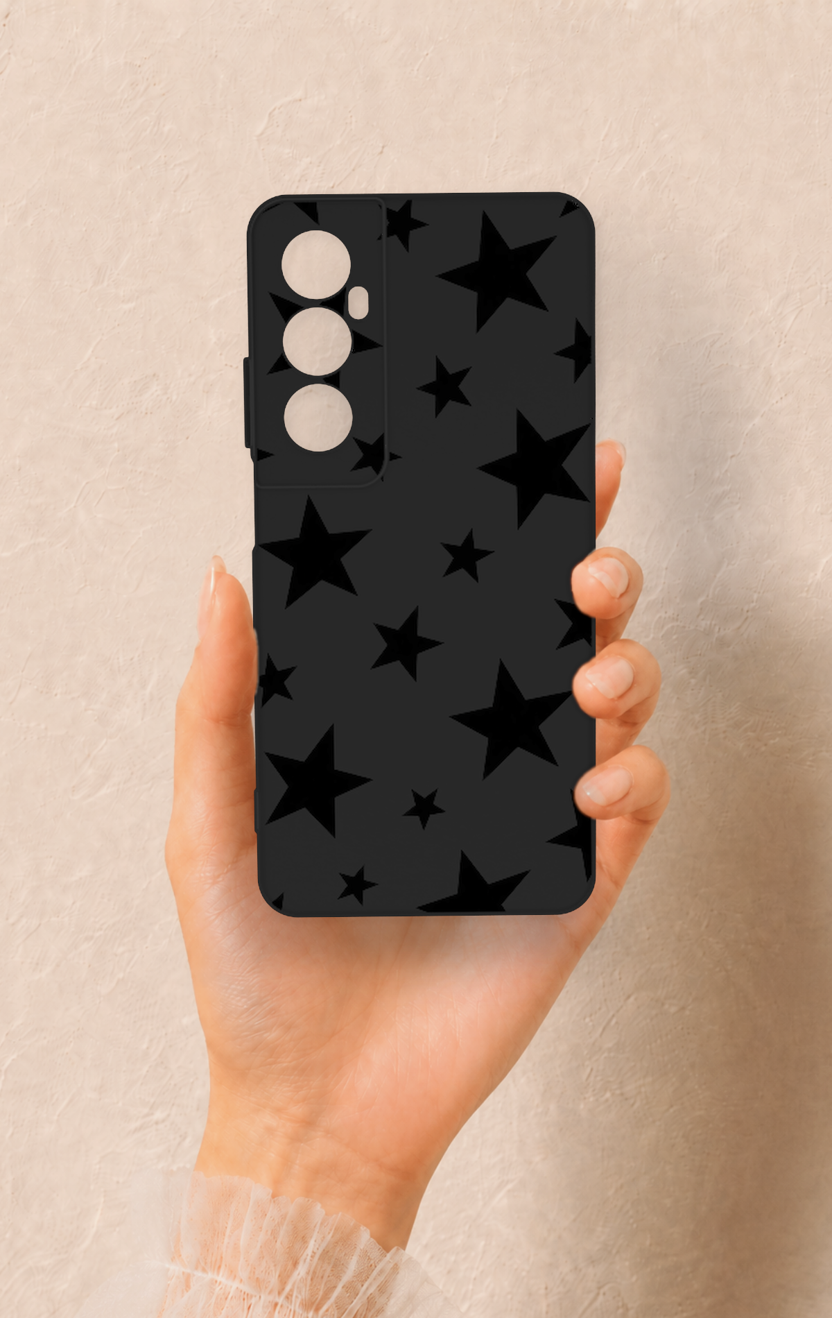Realme C65 Uyumlu Siyah Star Desenli Silikon Kılıf