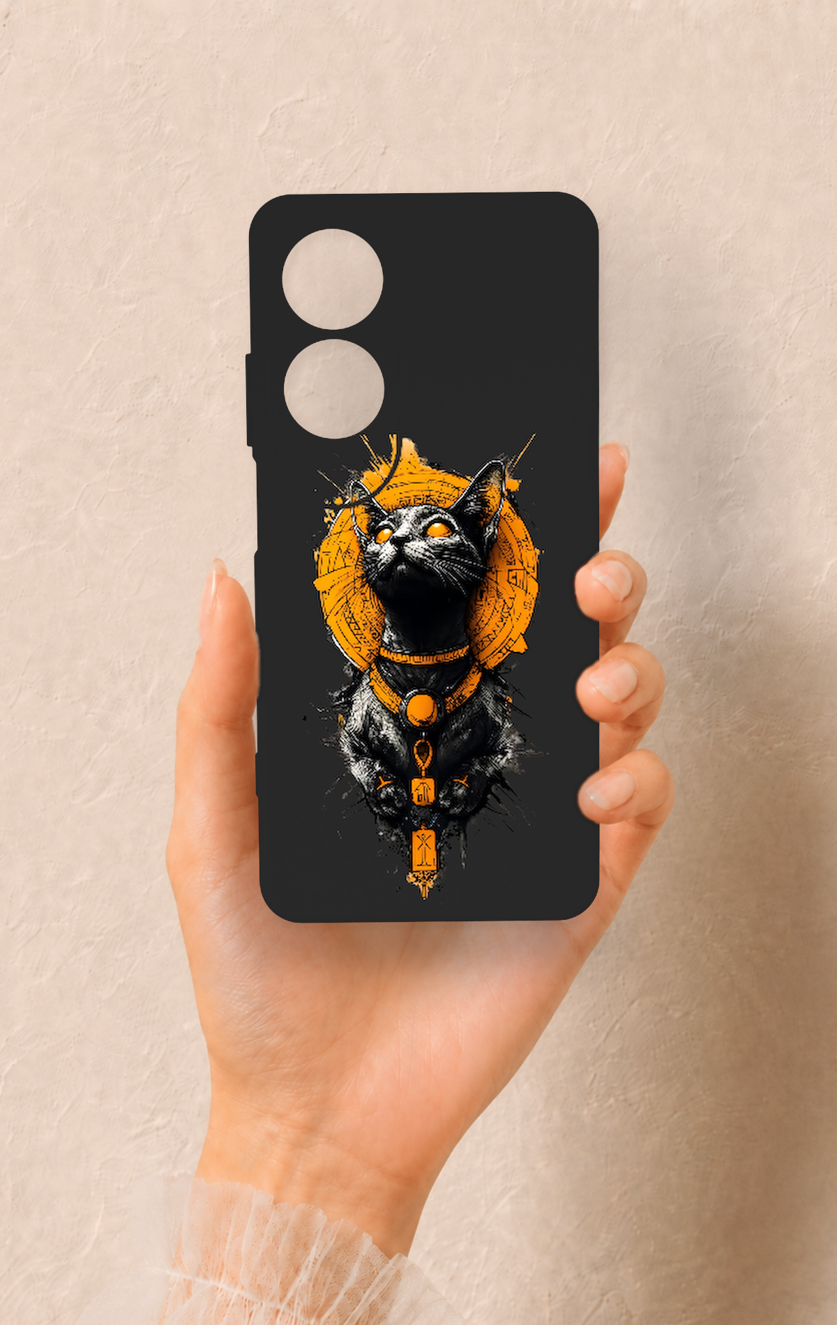 Oppo A60 Uyumlu Mısırlı Kedi Tanrısı Desenli Silikon Kılıf