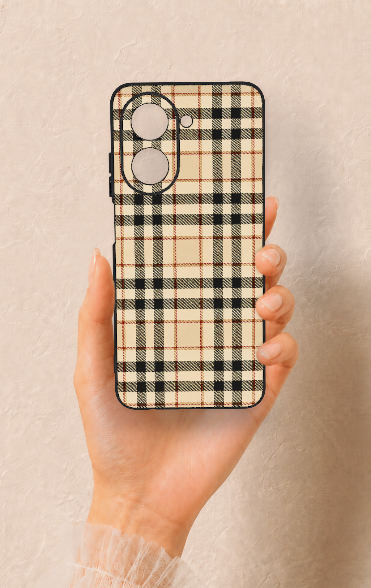 Redmi A5 Uyumlu Karamel Siyah Ekose Desenli Silikon Kılıf