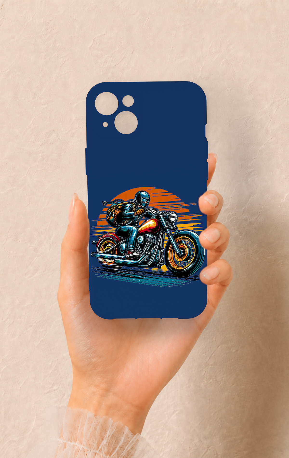 iPhone 14 Plus/15 Plus Uyumlu Moto Rider Desenli Silikon Kılıf
