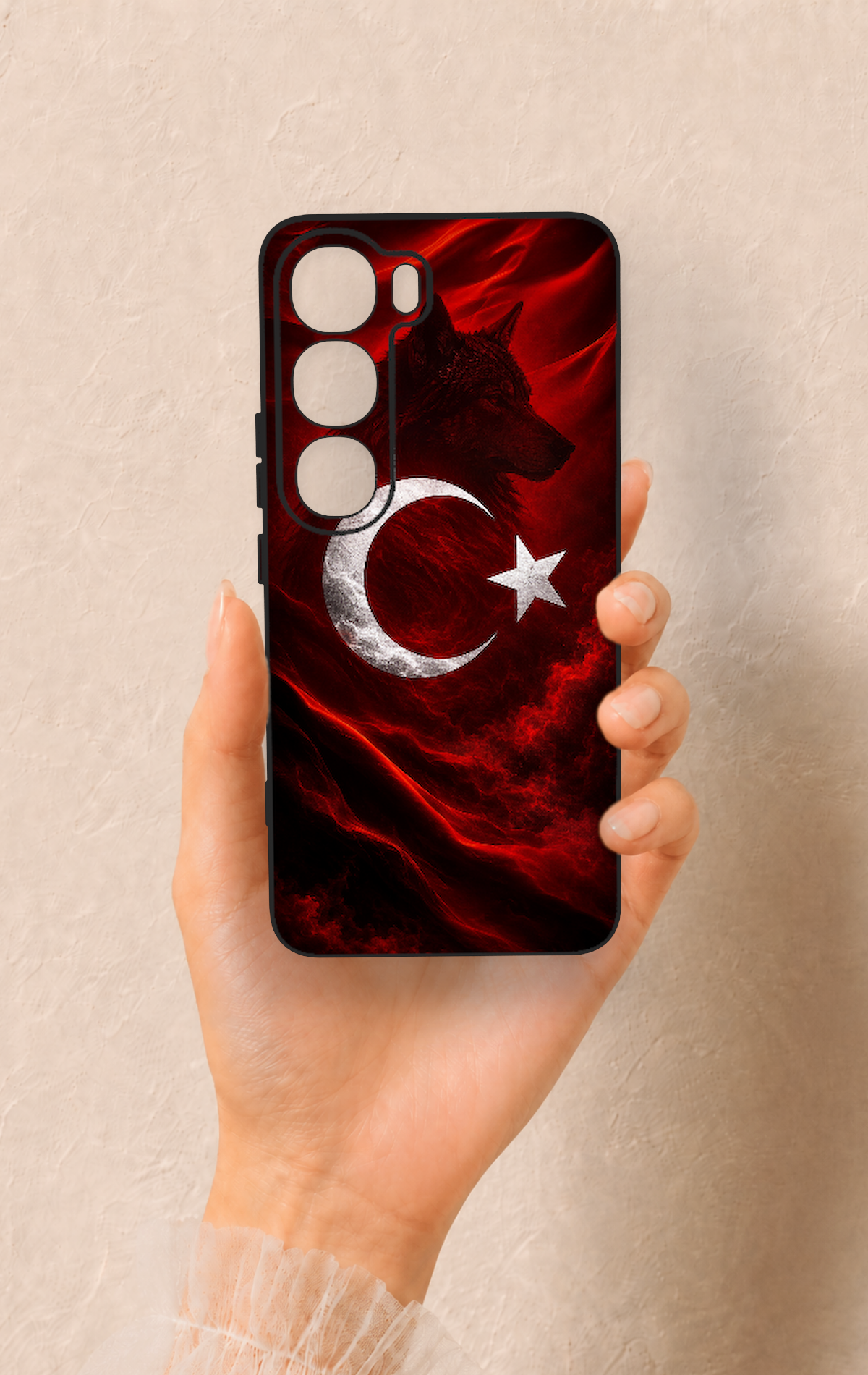Vivo V40 Lite 5G Uyumlu Kurt Türk Bayrağı Desenli Silikon Kılıf