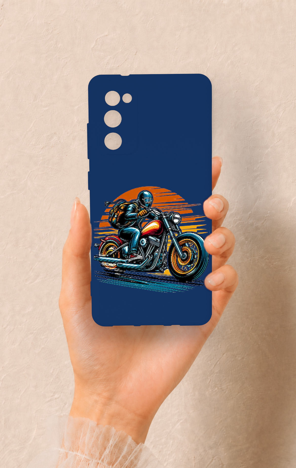 Samsung S20Fe Uyumlu Moto Rider Desenli Silikon Kılıf