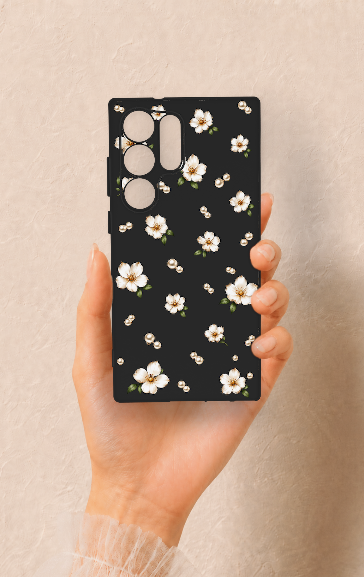 Samsung S23 Ultra Uyumlu İnci Papatya Desenli Silikon Kılıf