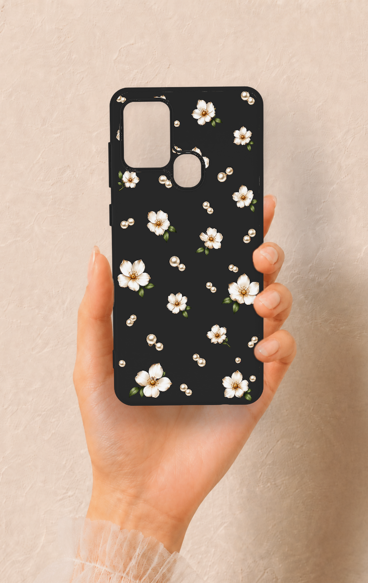 Samsung A21S Uyumlu İnci Papatya Desenli Silikon Kılıf