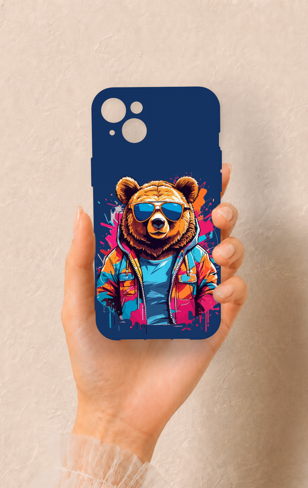 iPhone 14 Plus/15 Plus Uyumlu Gözlüklü Ayı Desenli Silikon Kılıf