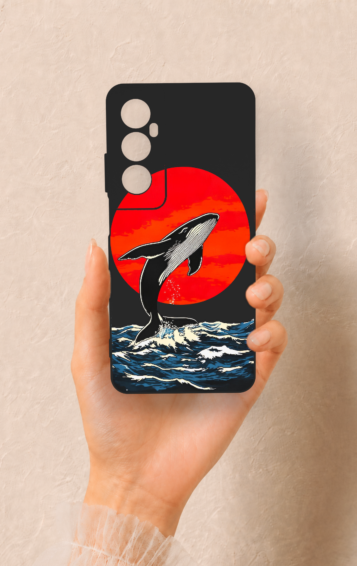 Realme C65 Uyumlu Kırmızı Güneş Balina Desenli Silikon Kılıf