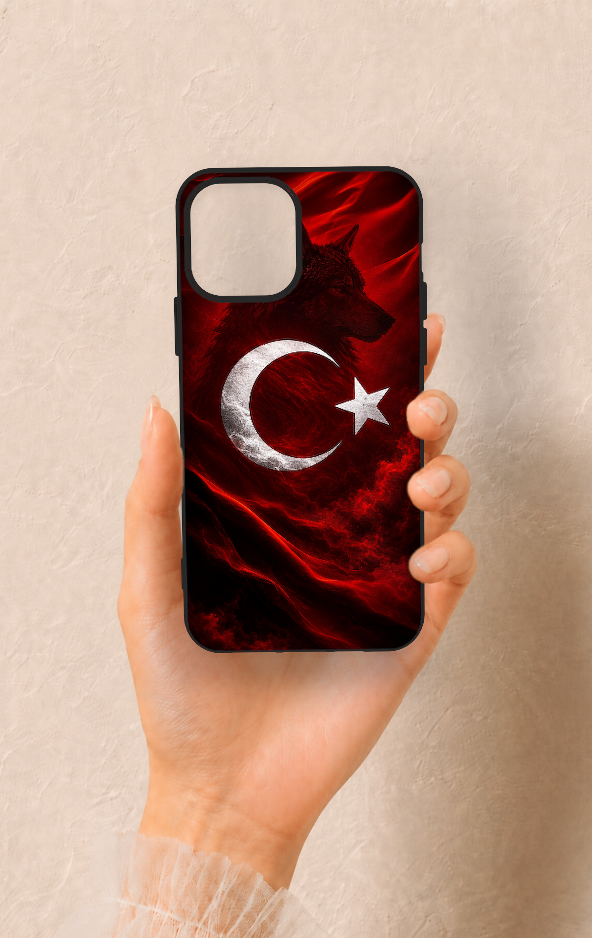 iPhone 12-12PRO Uyumlu Kurt Türk Bayrağı Desenli Silikon Kılıf