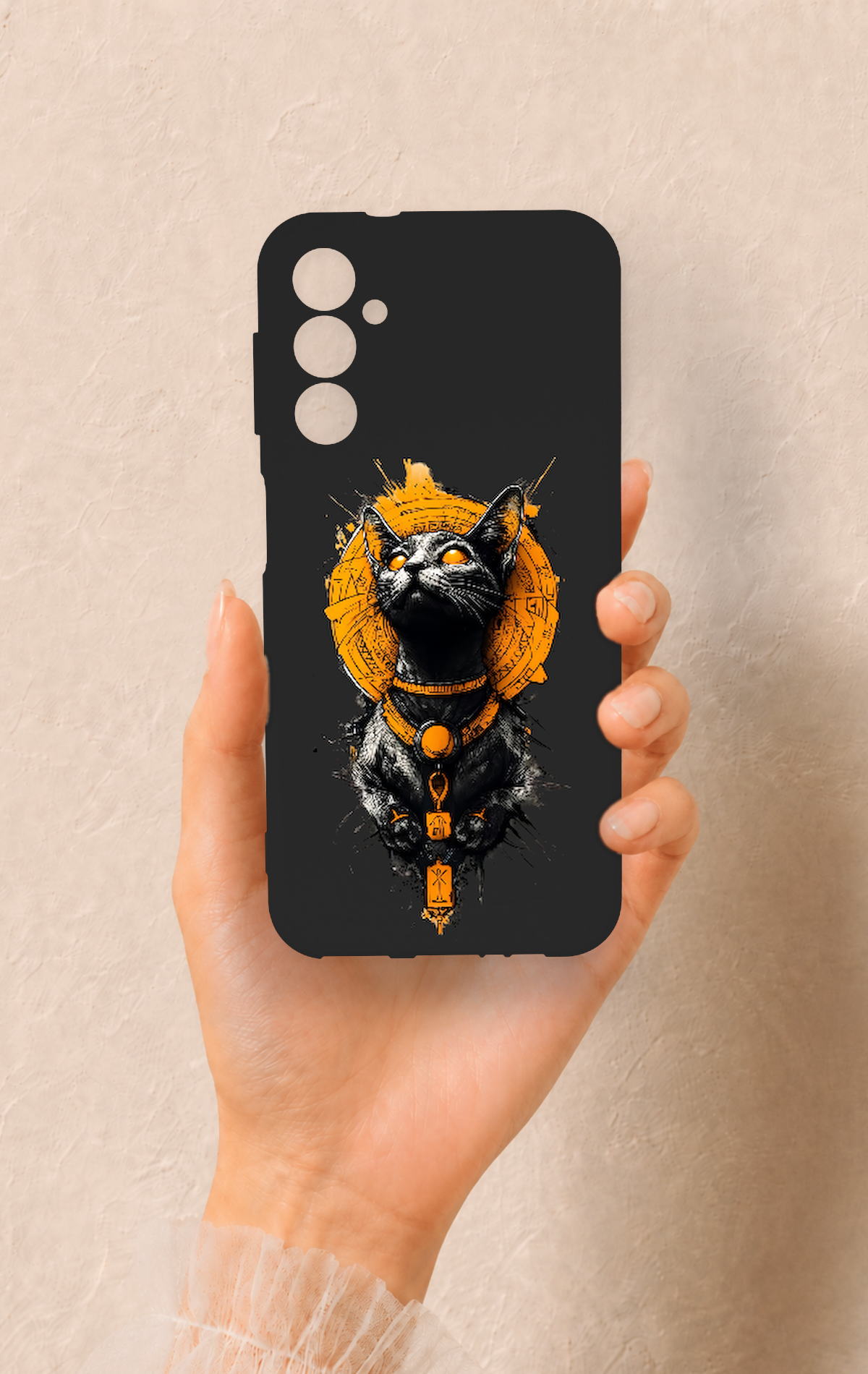 Samsung A14 Uyumlu Mısırlı Kedi Tanrısı Desenli Silikon Kılıf