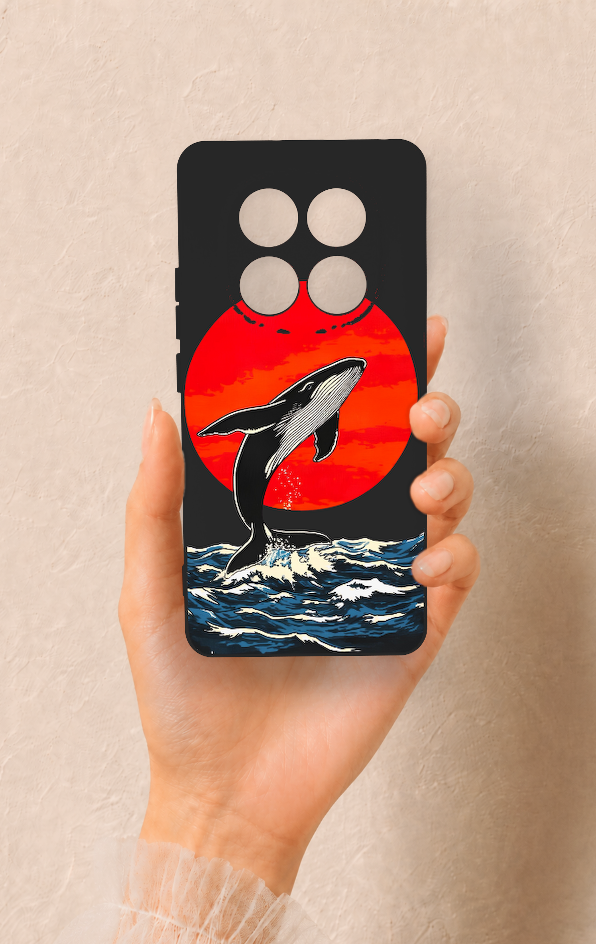 Redmi Note 14 Pro 5G Uyumlu Kırmızı Güneş Balina Desenli Silikon Kılıf