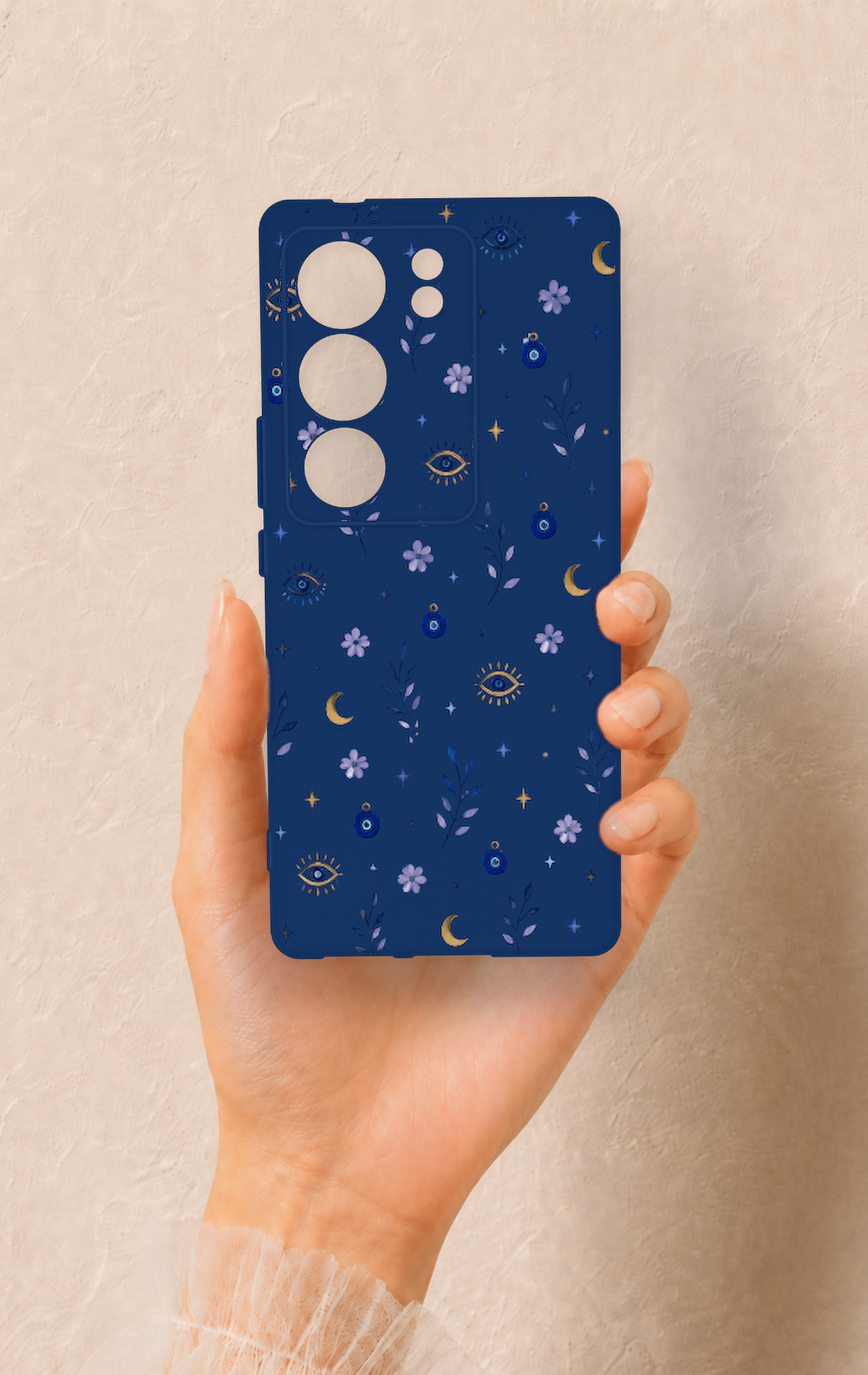 Vivo V29 Uyumlu Mavi Nazar Papatya Desenli Silikon Kılıf