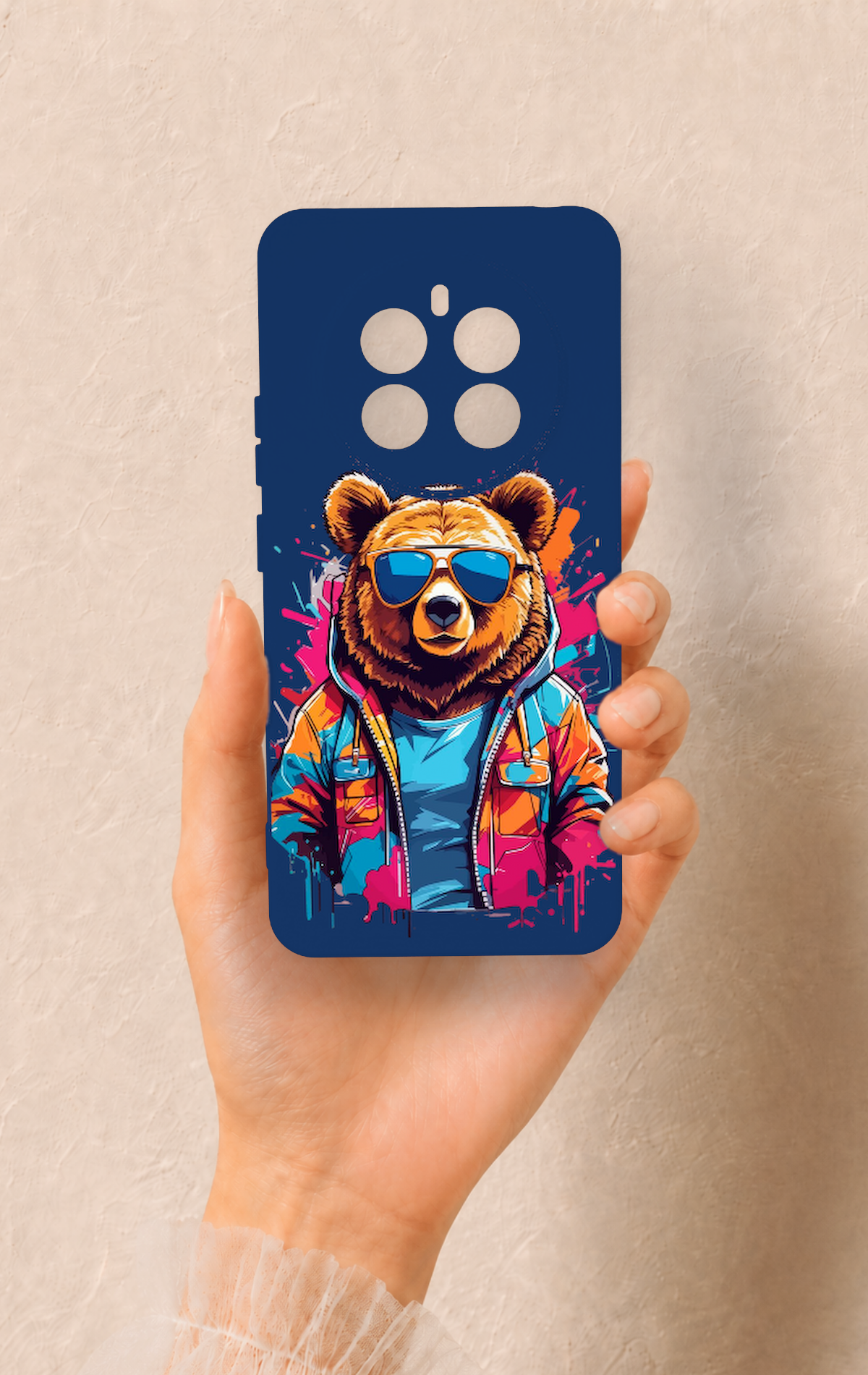 Realme 12 4G Uyumlu Gözlüklü Ayı Desenli Silikon Kılıf