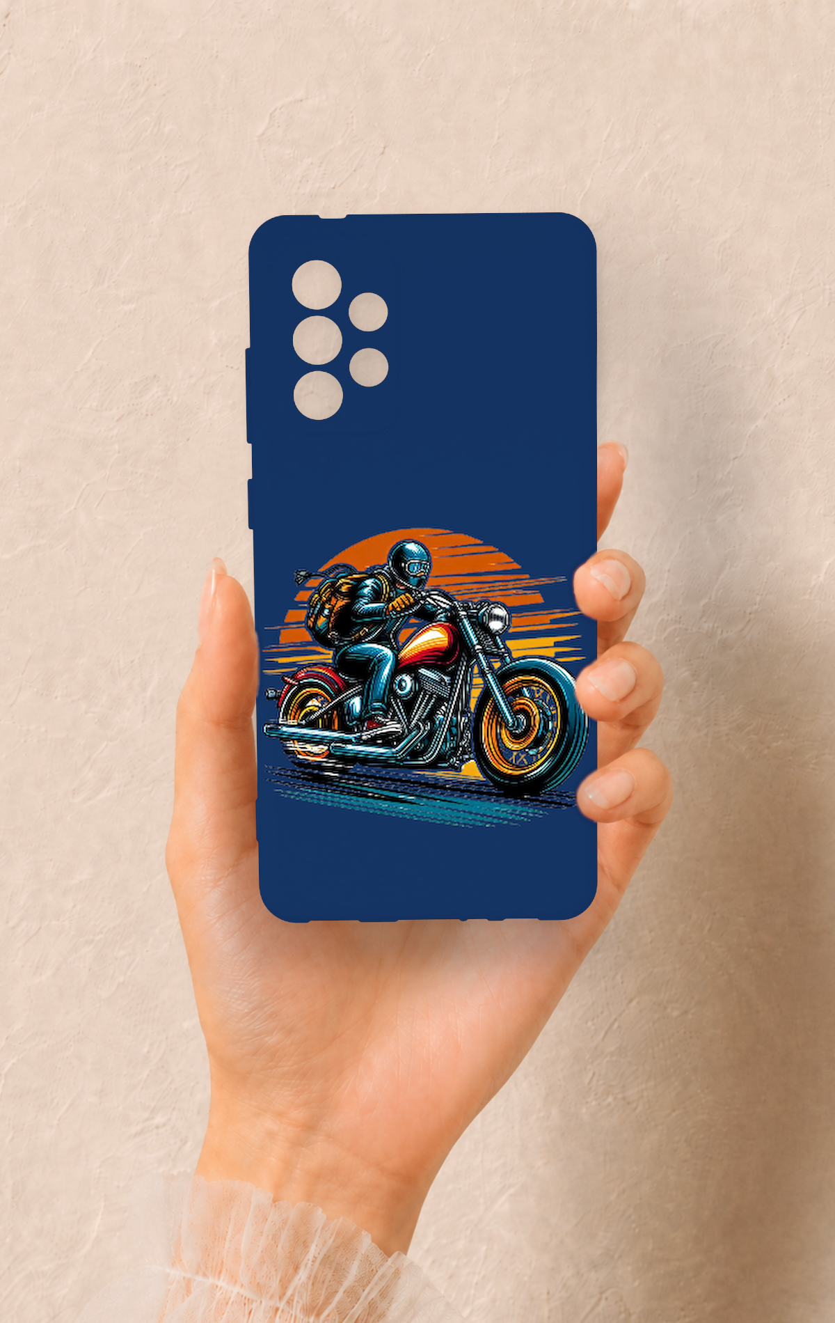 Samsung-A72 Uyumlu Moto Rider Desenli Silikon Kılıf