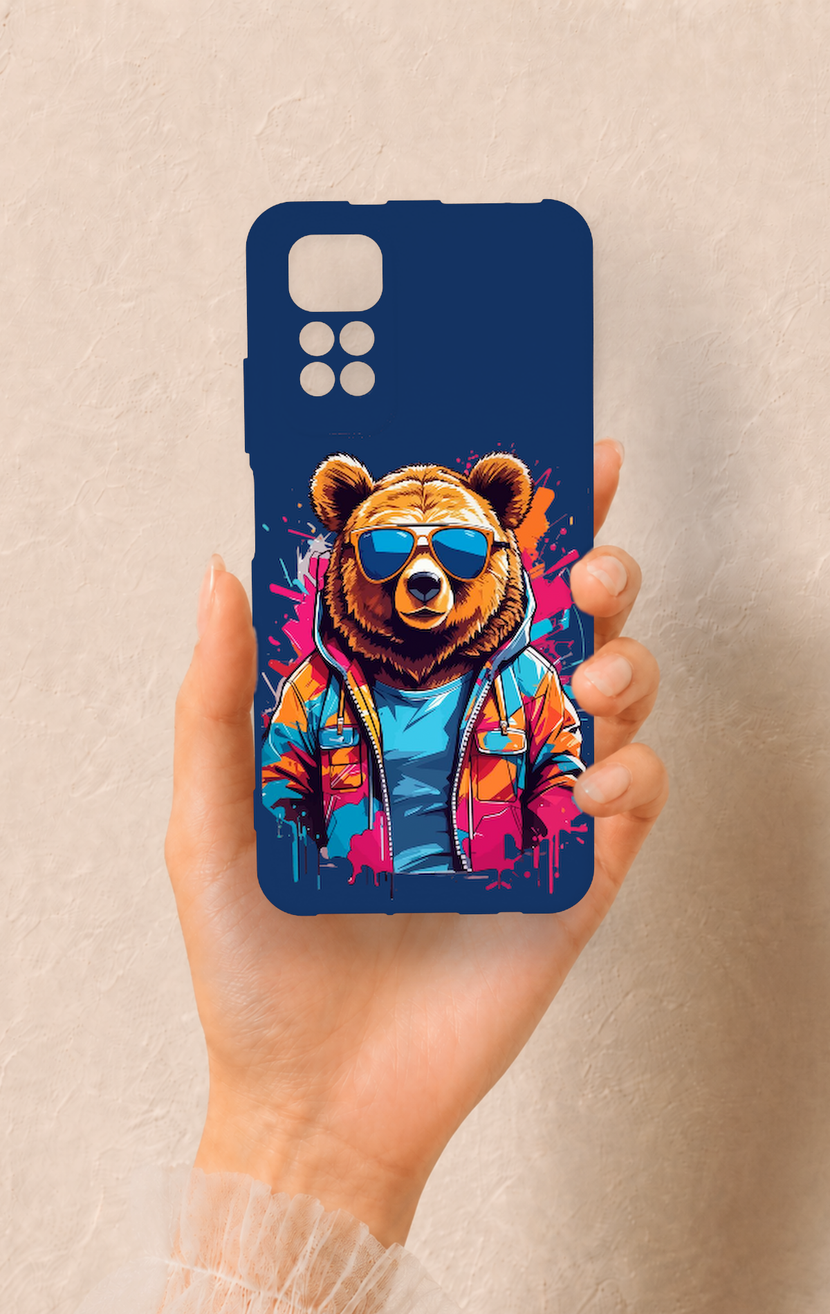 Redmi Note 11S Uyumlu Gözlüklü Ayı Desenli Silikon Kılıf