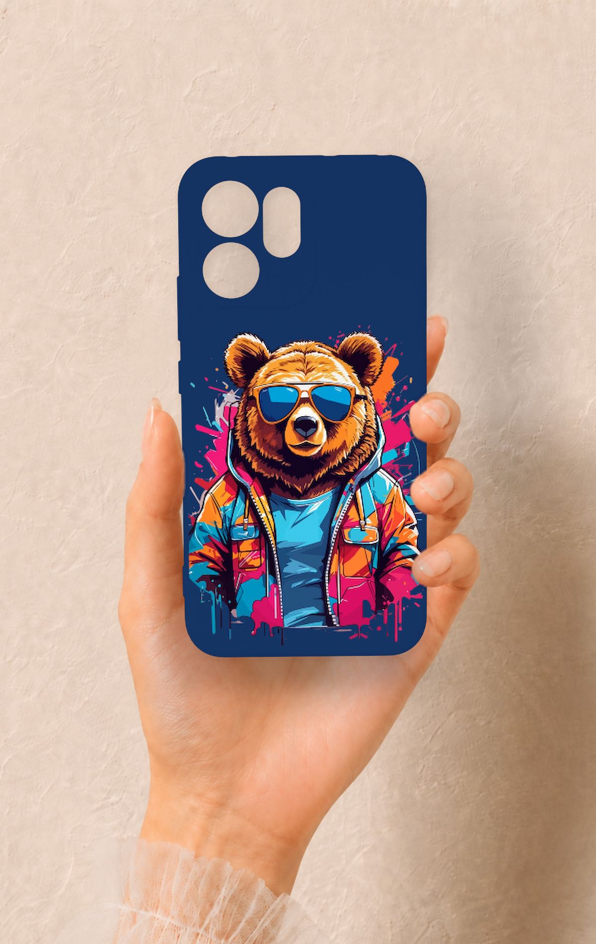 Oppo Reno 14F Uyumlu Gözlüklü Ayı Desenli Silikon Kılıf
