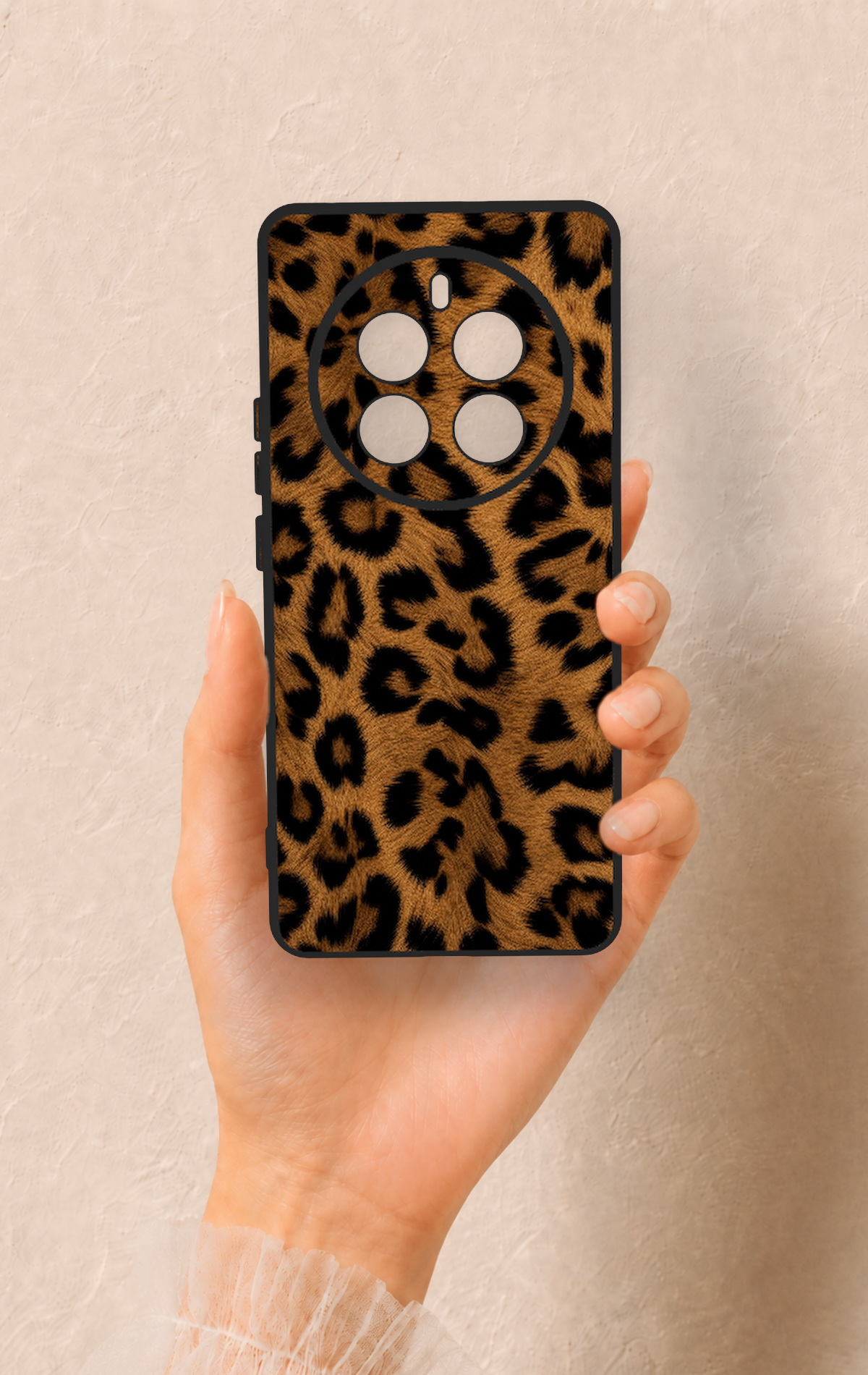 Realme 12 Pro Uyumlu Koyu Leopar Deri Desenli Silikon Kılıf