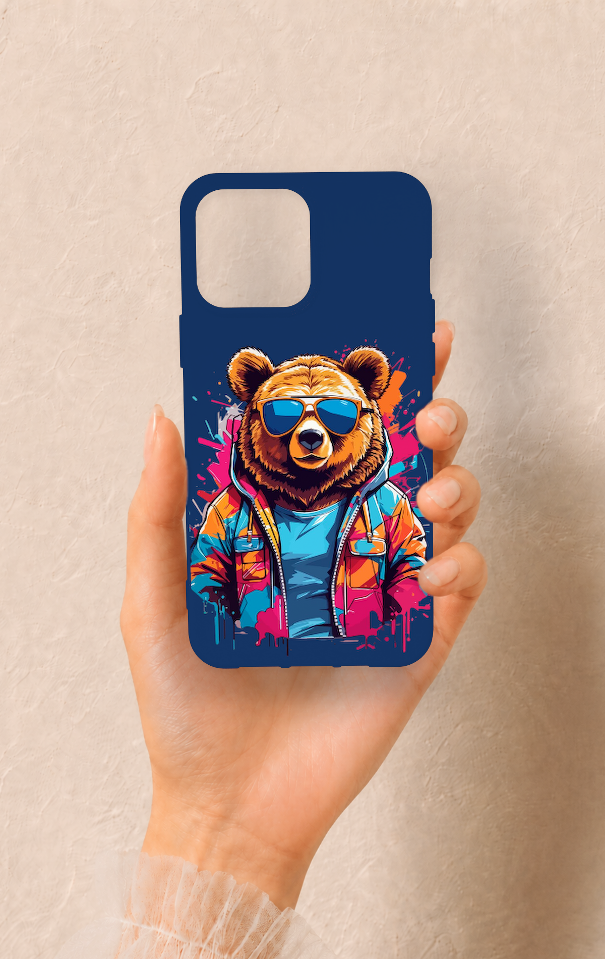 iPhone 13 Pro Max Uyumlu Gözlüklü Ayı Desenli Silikon Kılıf