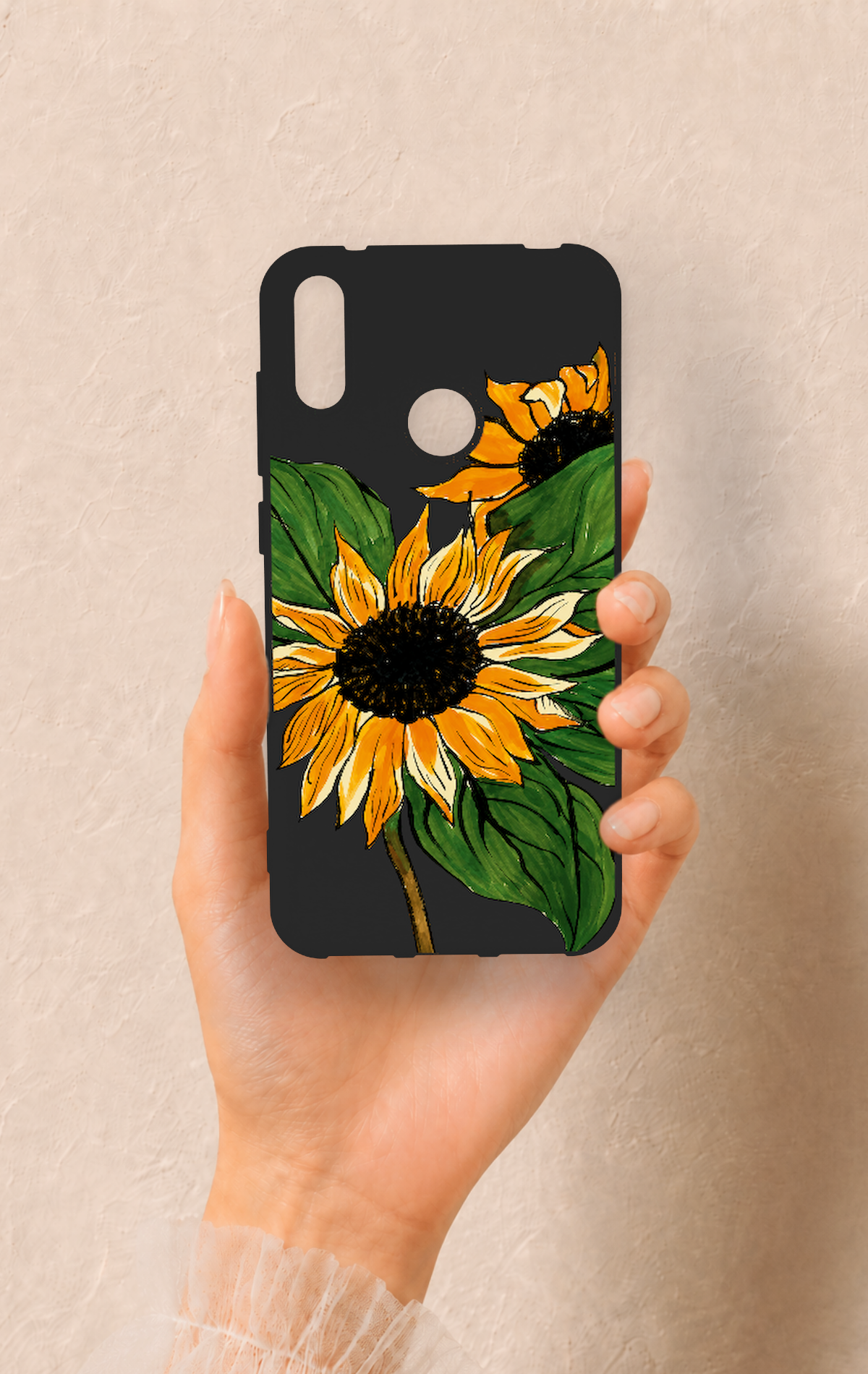 Huawei Y7 2019 Uyumlu Ay Çiçeği Desenli Silikon Kılıf