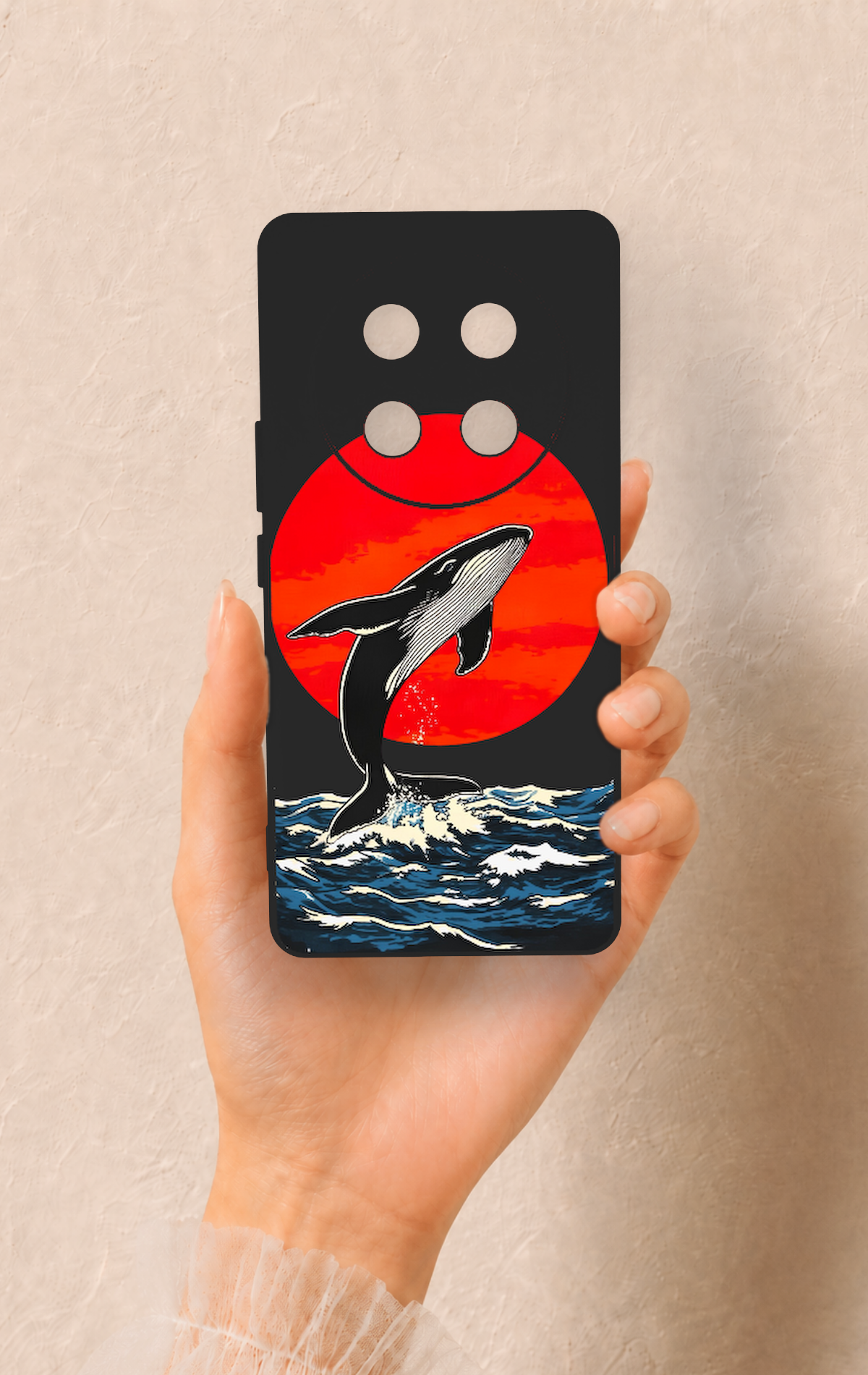Honor Magic 7 Lite 5G Uyumlu Kırmızı Güneş Balina Desenli Silikon Kılıf