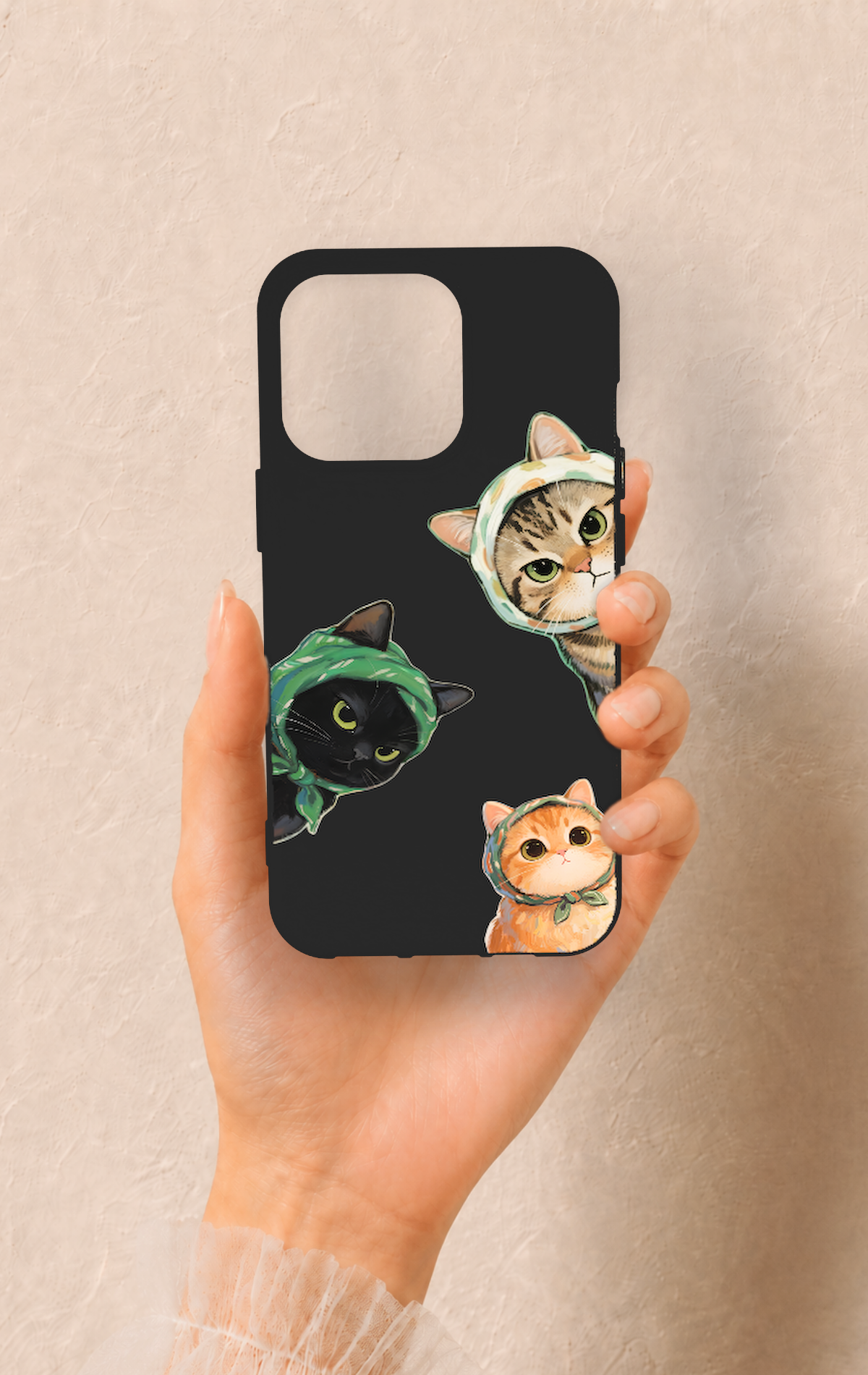 iPhone 13 Pro Uyumlu Kedi Ekibi Desenli Silikon Kılıf