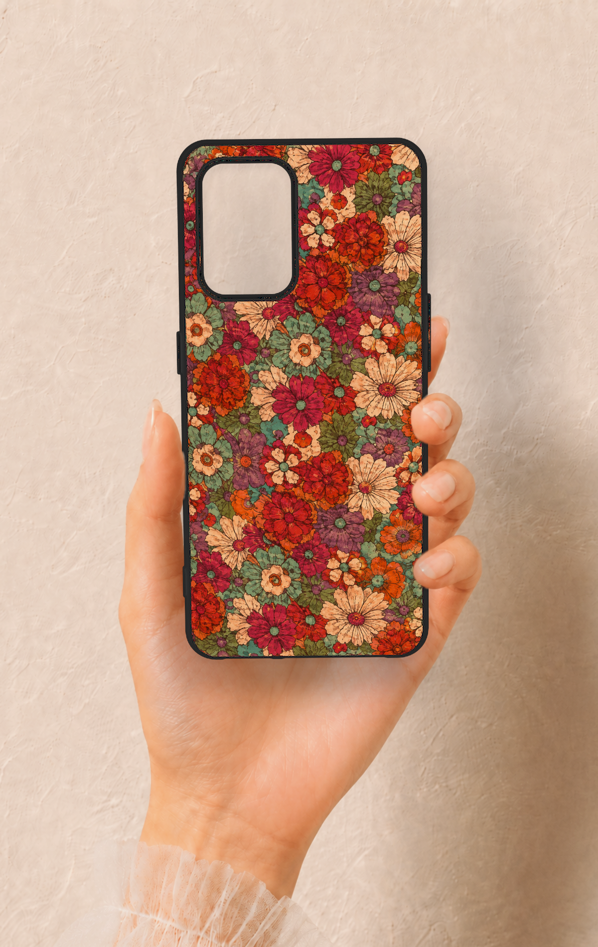 Oppo-A74 Uyumlu Pastel Çiçek Bahçesi Desenli Silikon Kılıf