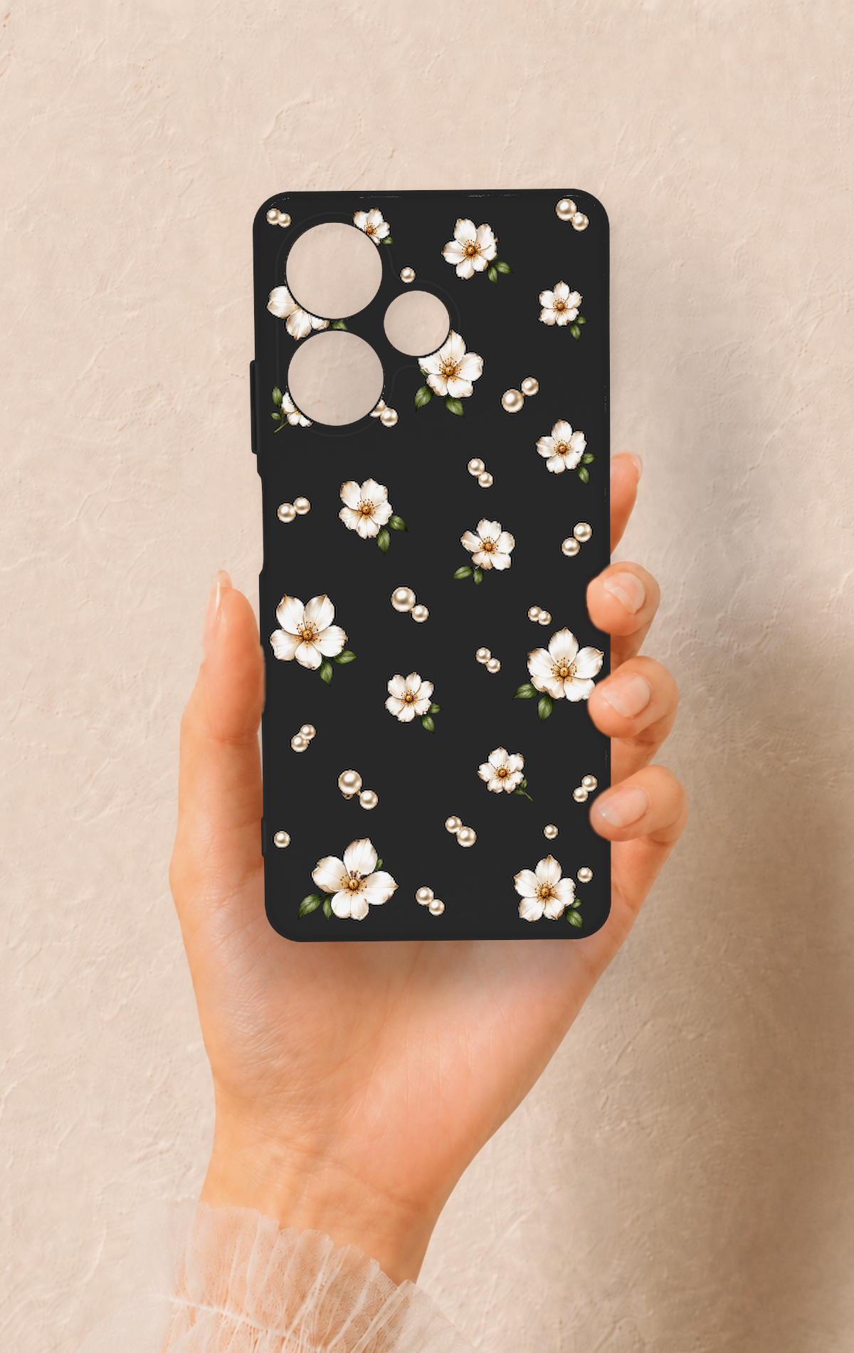İnfinix Hot 30 Uyumlu İnci Papatya Desenli Silikon Kılıf