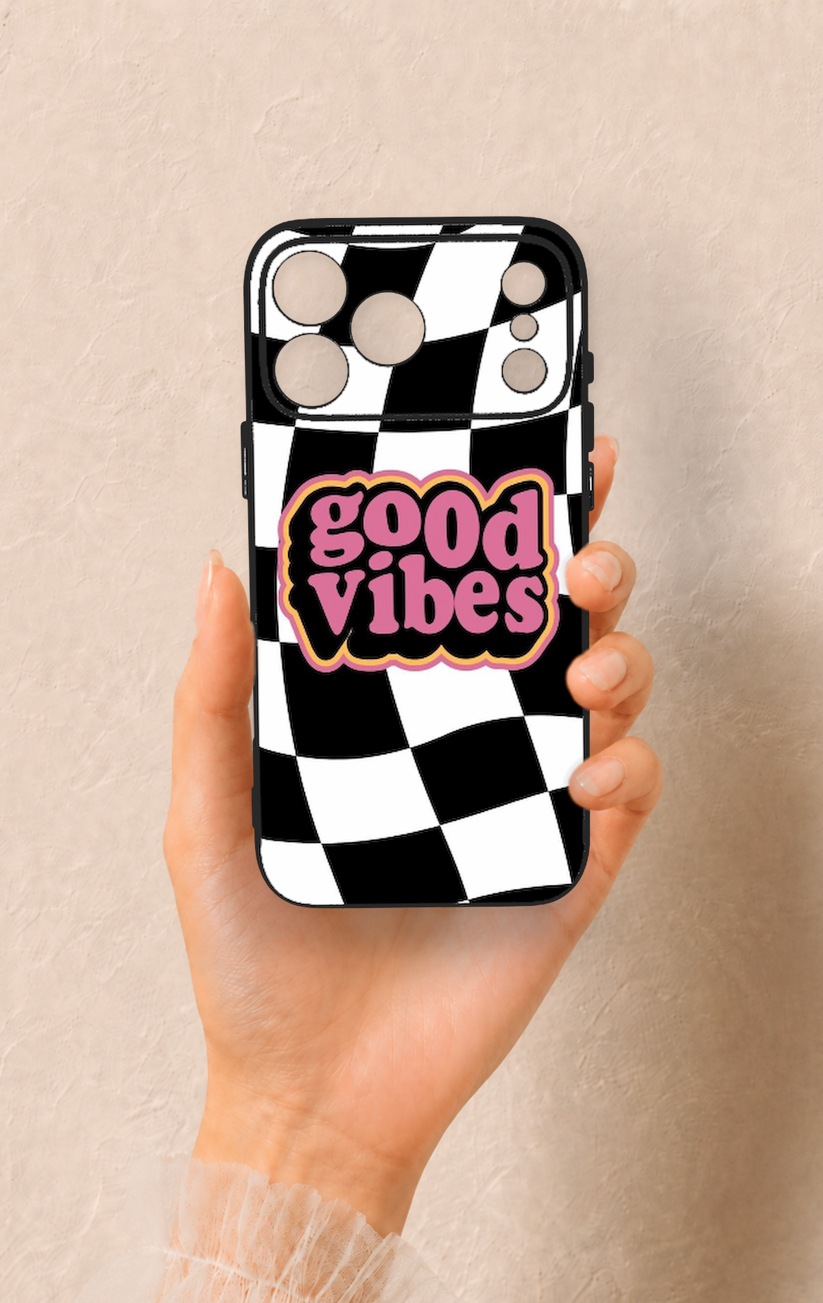 iPhone 17 Pro Max Uyumlu Black Good Vibes Desenli Silikon Kılıf