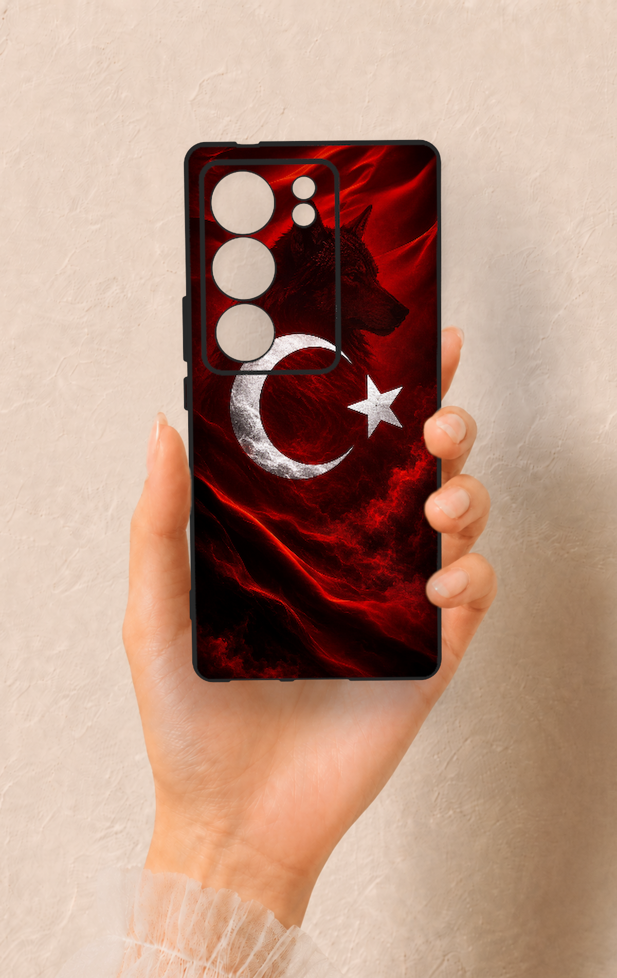 Vivo V29 Uyumlu Kurt Türk Bayrağı Desenli Silikon Kılıf