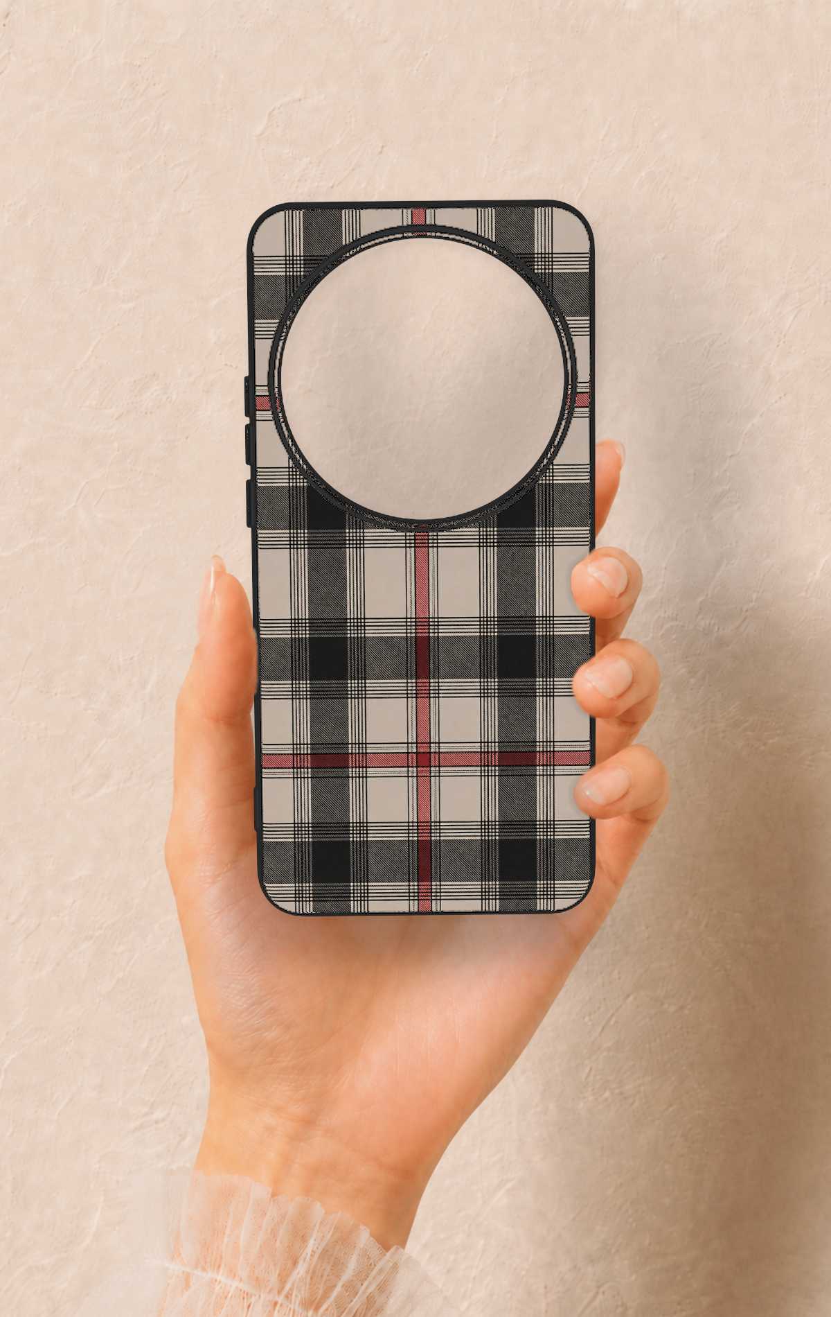 Xiaomi Mi 15 Ultra Uyumlu Siyah Kırmızı Ekose Desenli Silikon Kılıf